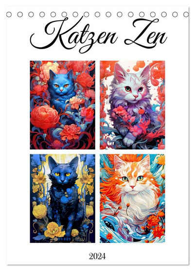 CALVENDO Wandkalender Katzen Zen (Tischkalender 2024 DIN A5 hoch), CALVENDO Monatskalender