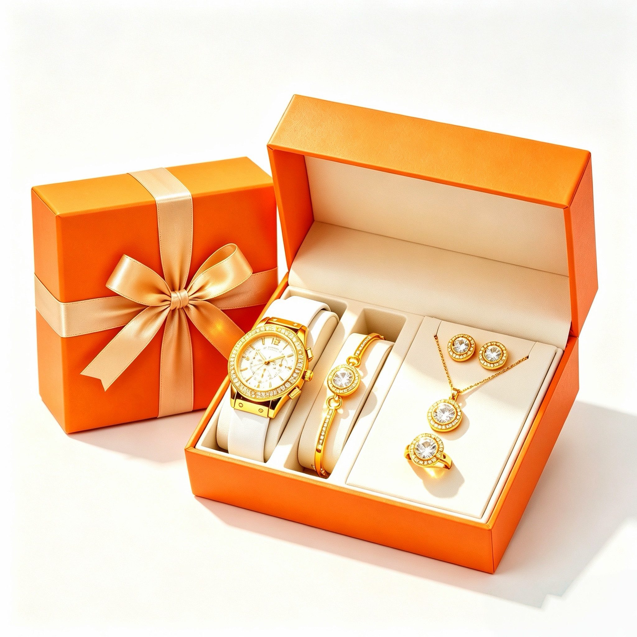 Fyrove Quarzuhr Damen Geschenkset Schmuck mit Uhr, (mit Armbanduhr, Halskette, Armband, Ohrringen und Ring, Geschenk für Frauen, 5-tlg., Damen-Armbanduhr, Elegante Damenuhr)
