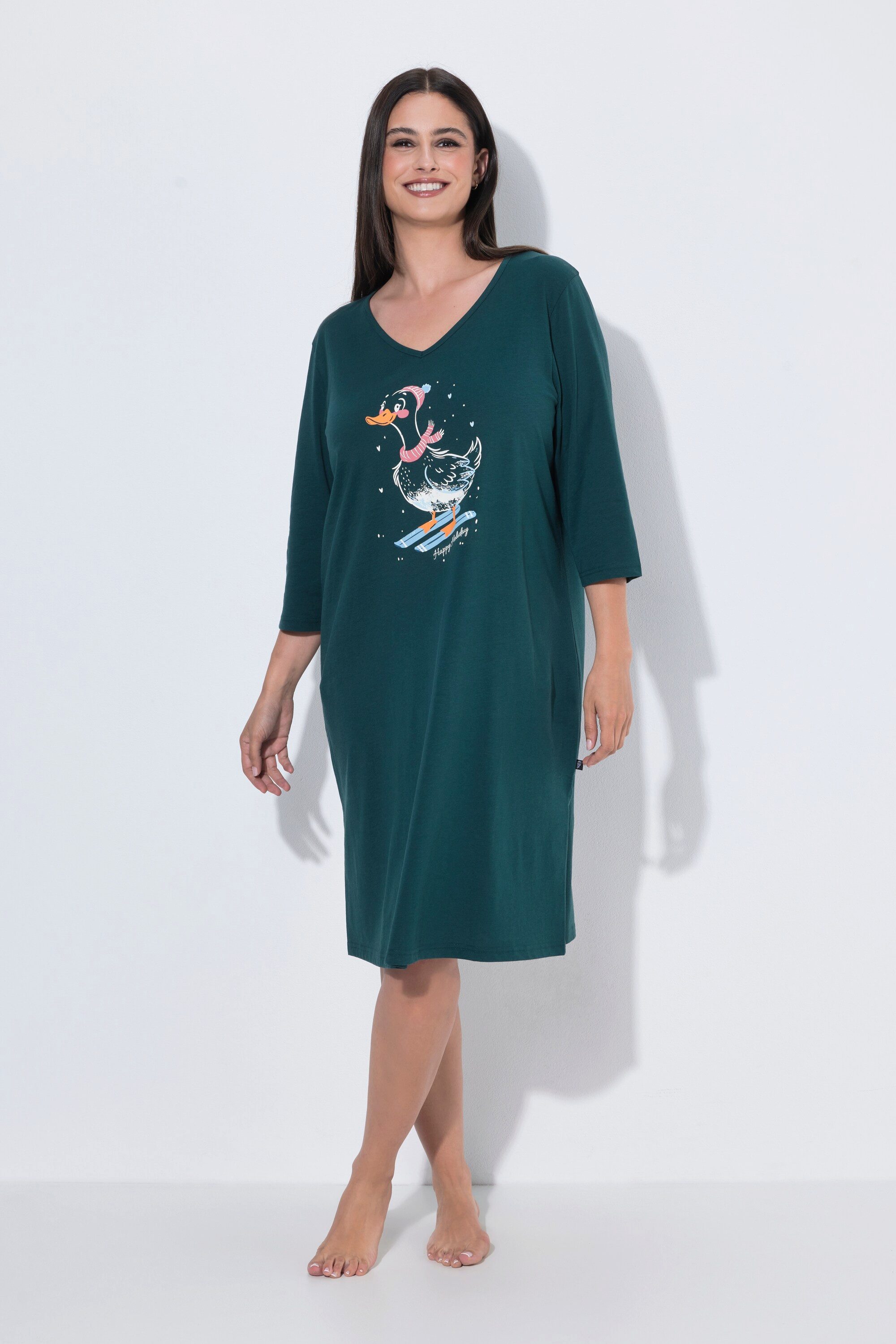 Ulla Popken Bigshirt Bigshirt Ski-Enten V-Ausschnitt 3/4-Arm