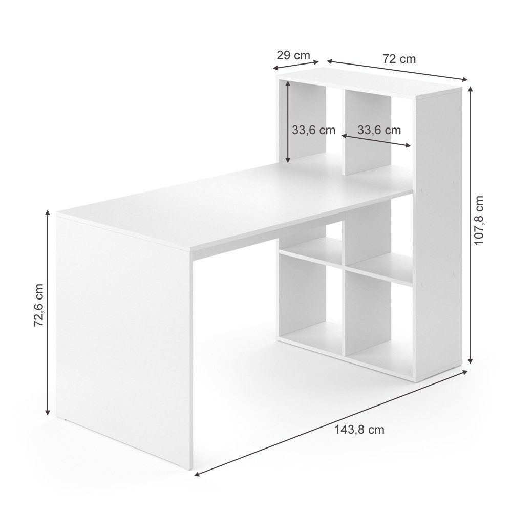 Vicco Regal-Schreibtisch Schreibtischkombination Weiß Regal mit EMIR