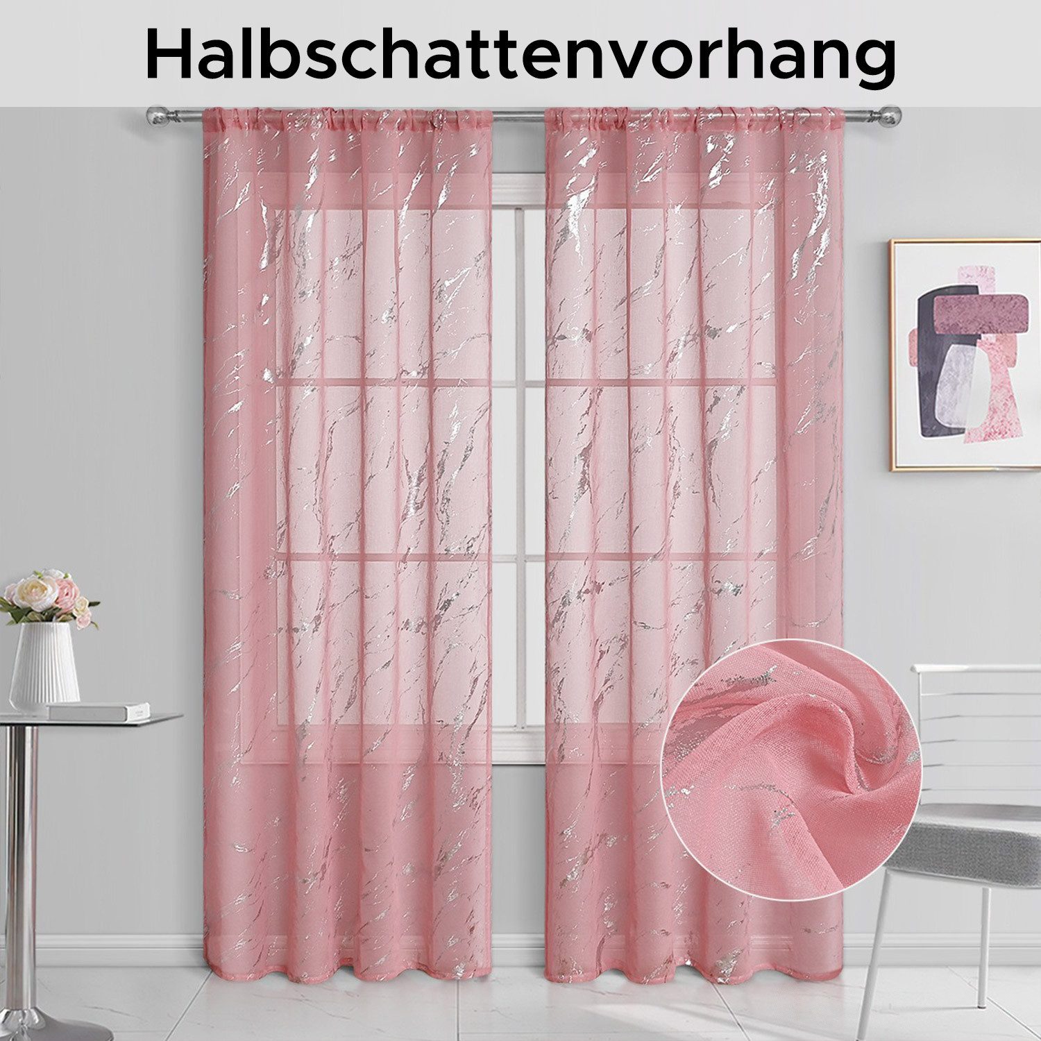 Refttenw Gardine Durchsichtige Vorhänge Silberfolien-Druck (2 günstig online kaufen