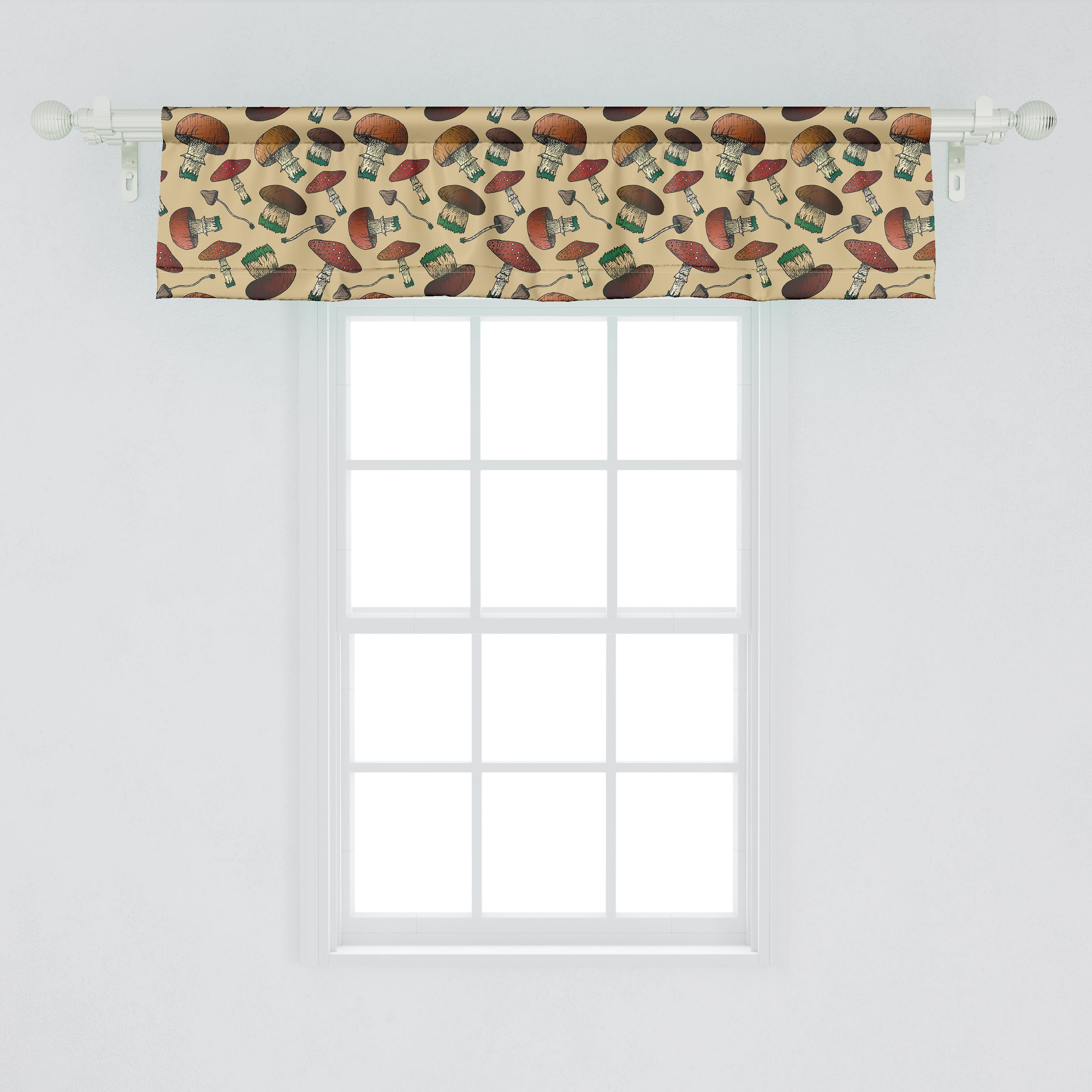 Scheibengardine Volant Vorhang für Grafische mit Wald Schlafzimmer Abakuhaus, Microfaser, Stangentasche, Dekor Waldpilze Küche