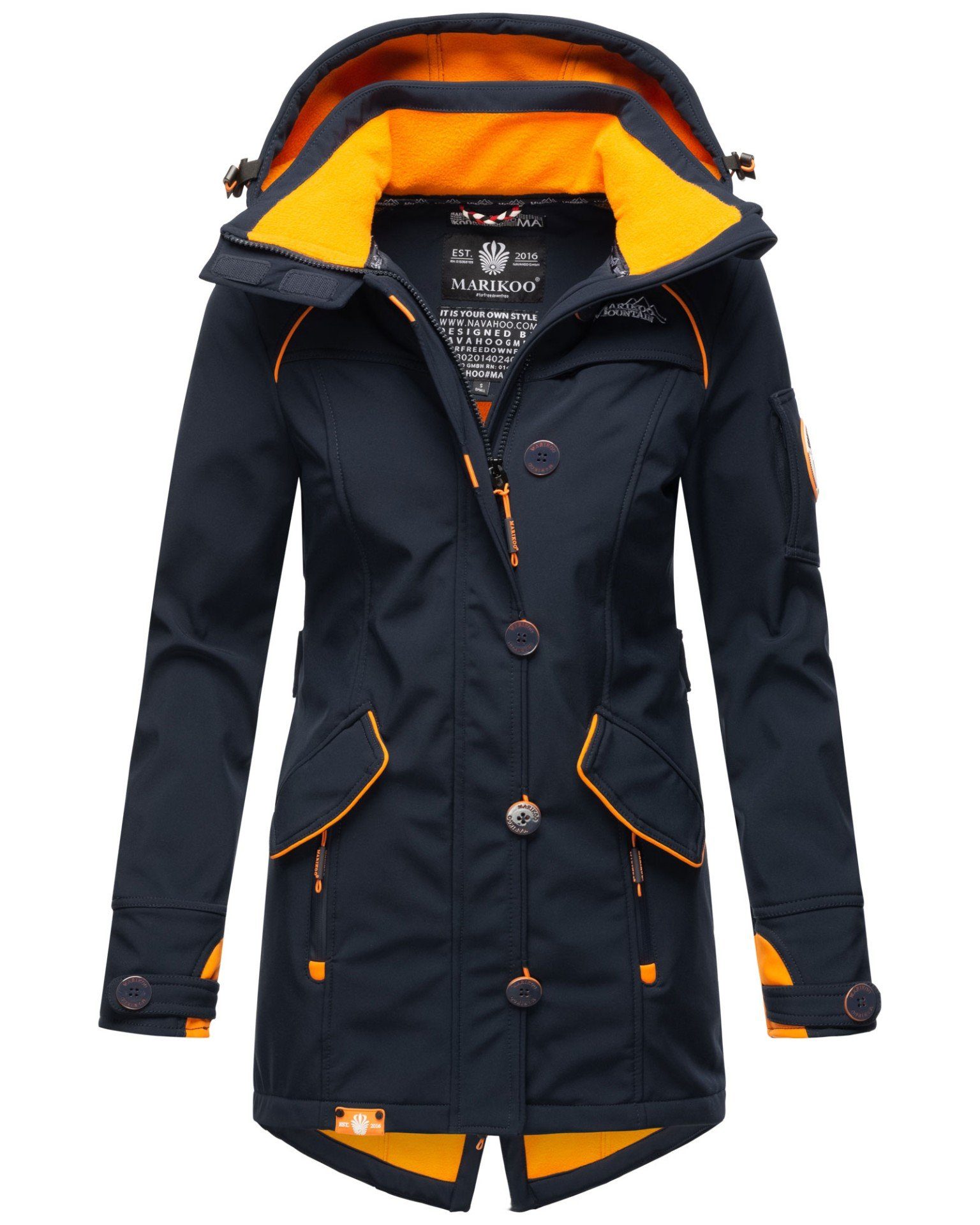 Marikoo Softshelljacke Damen Softshell Jacke Soulinaa mit abnehmbarer Kapuze Navy