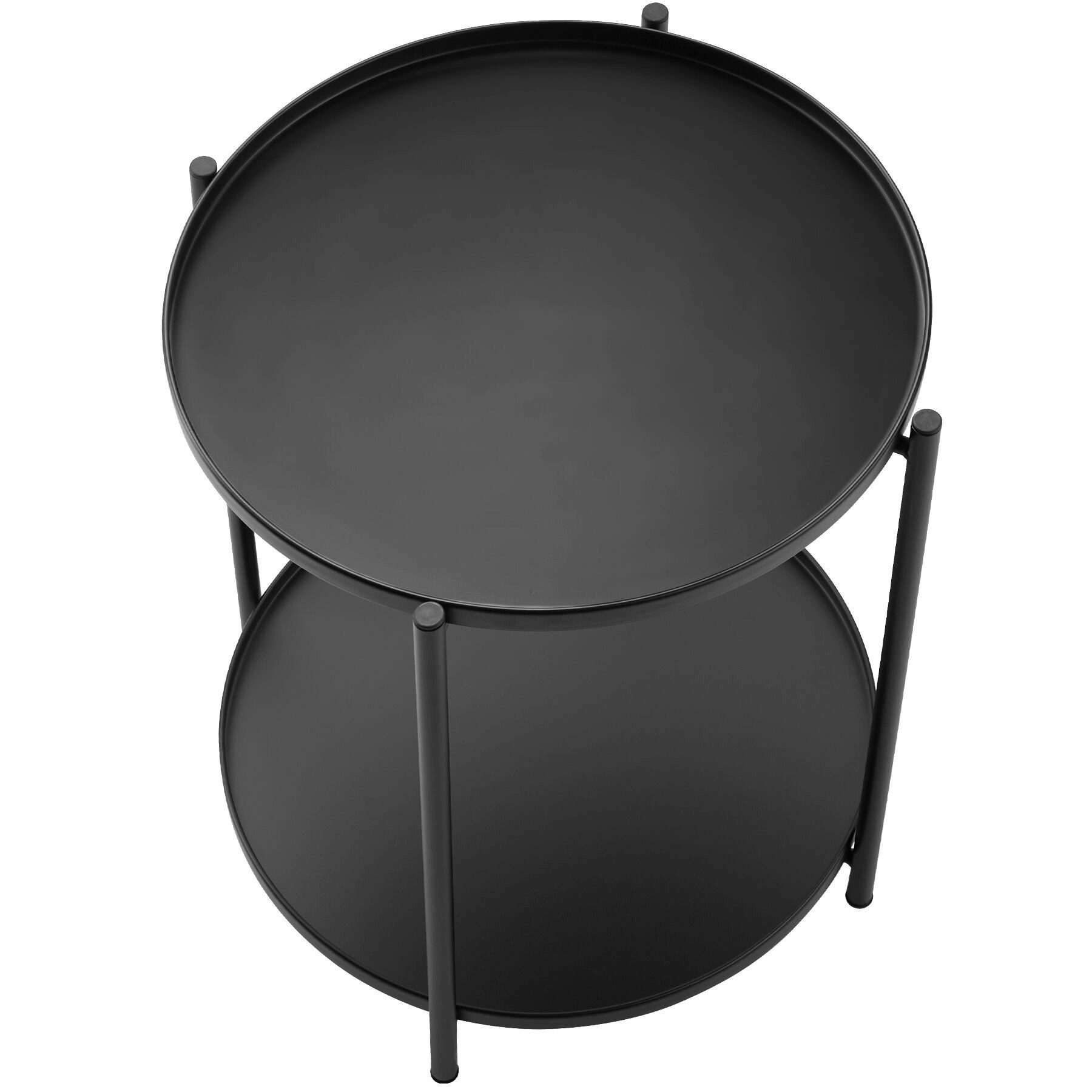 tectake Beistelltisch Nachttisch, 45,5 x 45,5 x 53 cm, rund mit abnehmbaren Ablagen (Beistelltisch rund Oxford, 1-St., in schwarz), Stahl, filigranes Gestell, mit höhenverstellbaren Kunststofffüßen