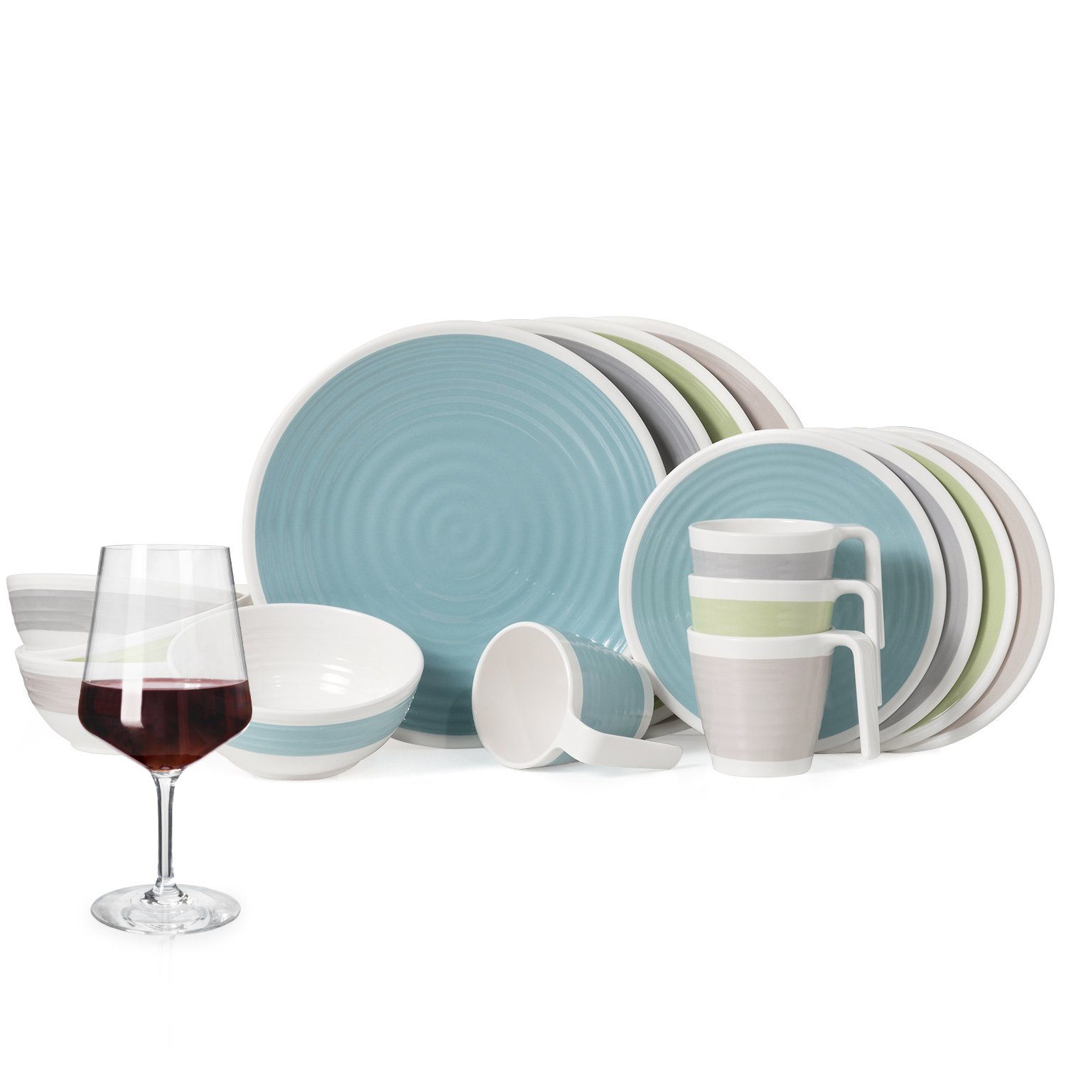 Moritz Geschirr-Set Camping Geschirr Harmonie + Gläser 16 - 32 tlg aus, Melamin