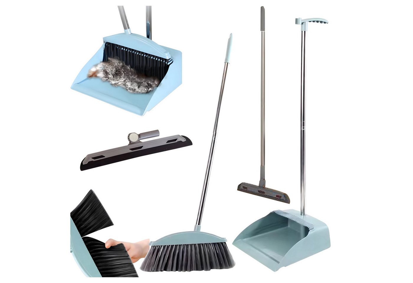 Realb2b Kehrgarnitur Reinigungsset 3-teilig – Kehrschaufel, Bürste & Fensterputzer, (Haushalts-Reinigungsset mit Bürste, Kehrschaufel & Fensterwischer, 3-tlg., 3-teiliges Reinigungsset für Haushalt & Fensterreinigung), Ergonomisches Design, kompakt, langl