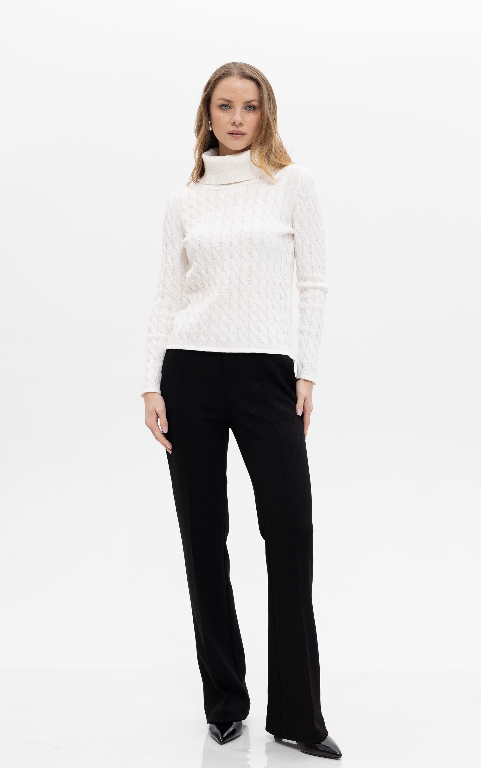 Passioni Rollkragenpullover in Zopfstrick-Optik