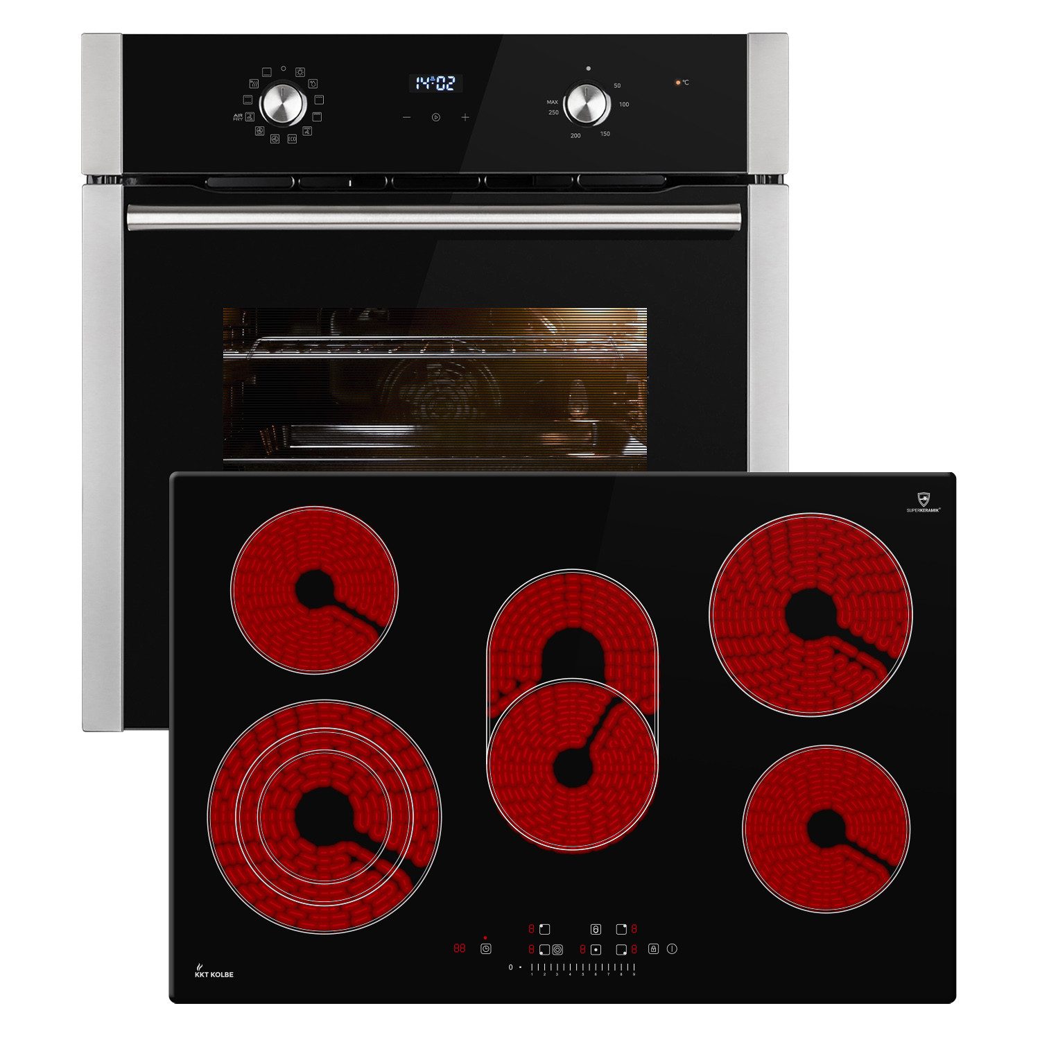 KKT KOLBE Backofen-Set Backofen und Kochfeld SET8810CH77RL, mit 2-fach Teleskopauszug, Herdset / Heißluft / Einbaubackofen / Timer / Kochmulde