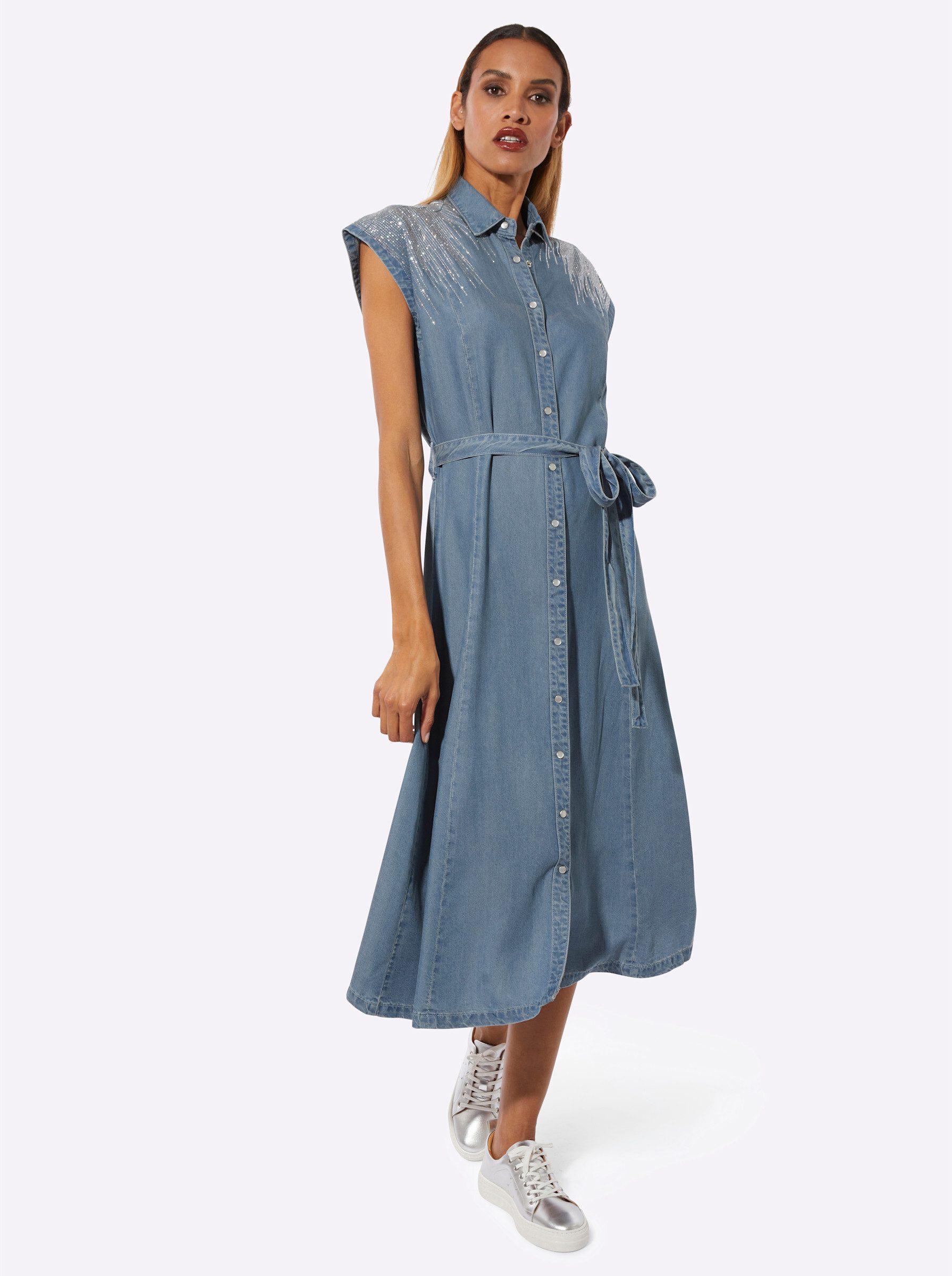 creation L Etuikleid Lyocell-Jeans-Kleid Kurzarm – Bild 4 von 5