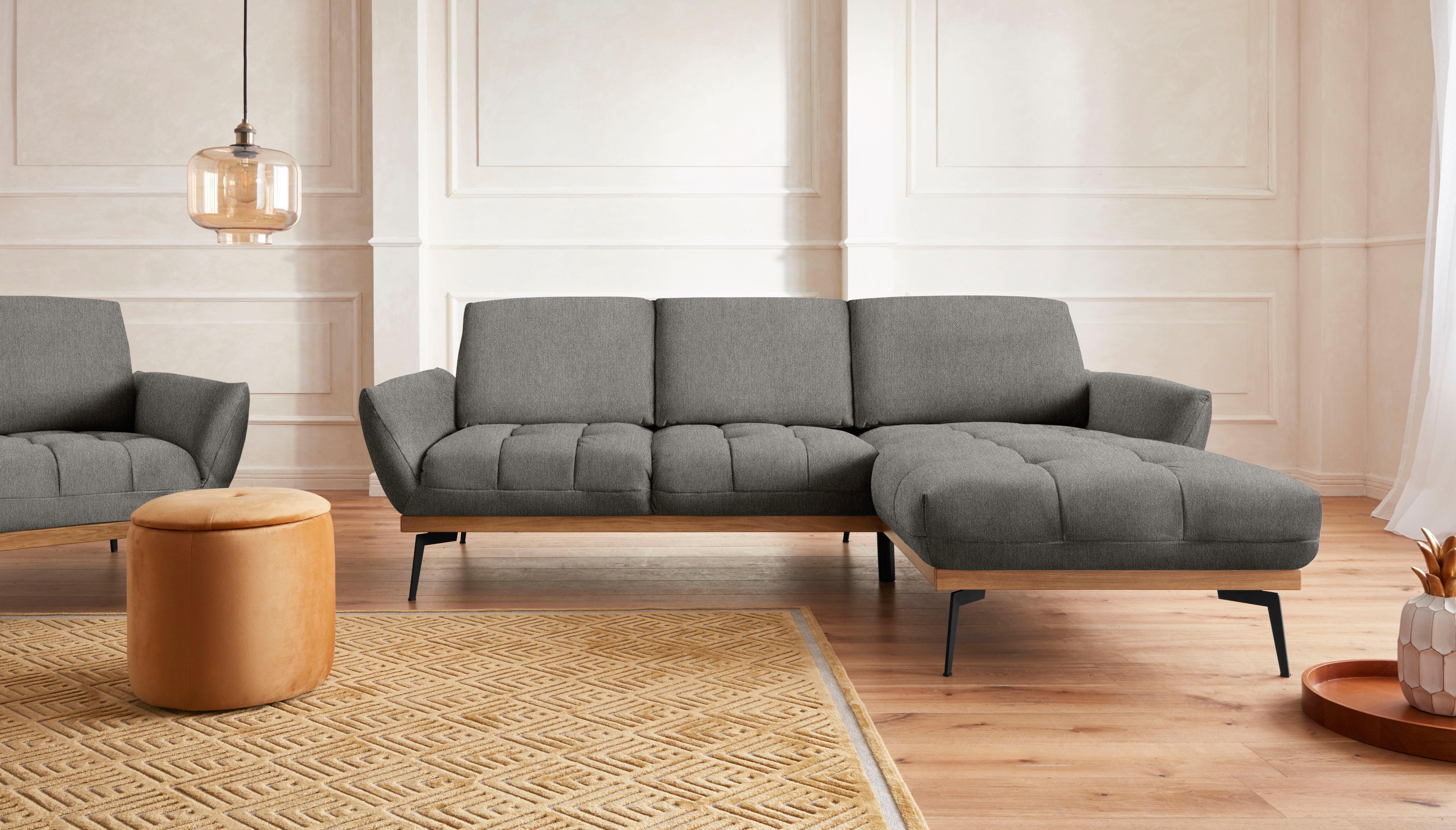 exxpo - sofa fashion Ecksofa Palic, inkl. Rückenverstellung, bequem, elegant, Breite 245cm, L-Form, vom Sofa zum Hochlehner. Hohe Füße und Holzblende als Designmerkmal