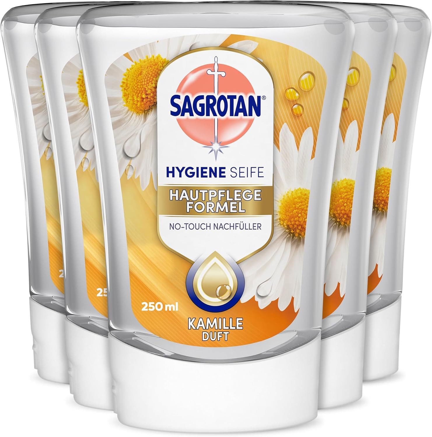 SAGROTAN Handseife 5x Sagrotan No-Touch Nachfüller Kamille - je 250 ml Handseife, 5-tlg., Für den automatischen Seifenspender