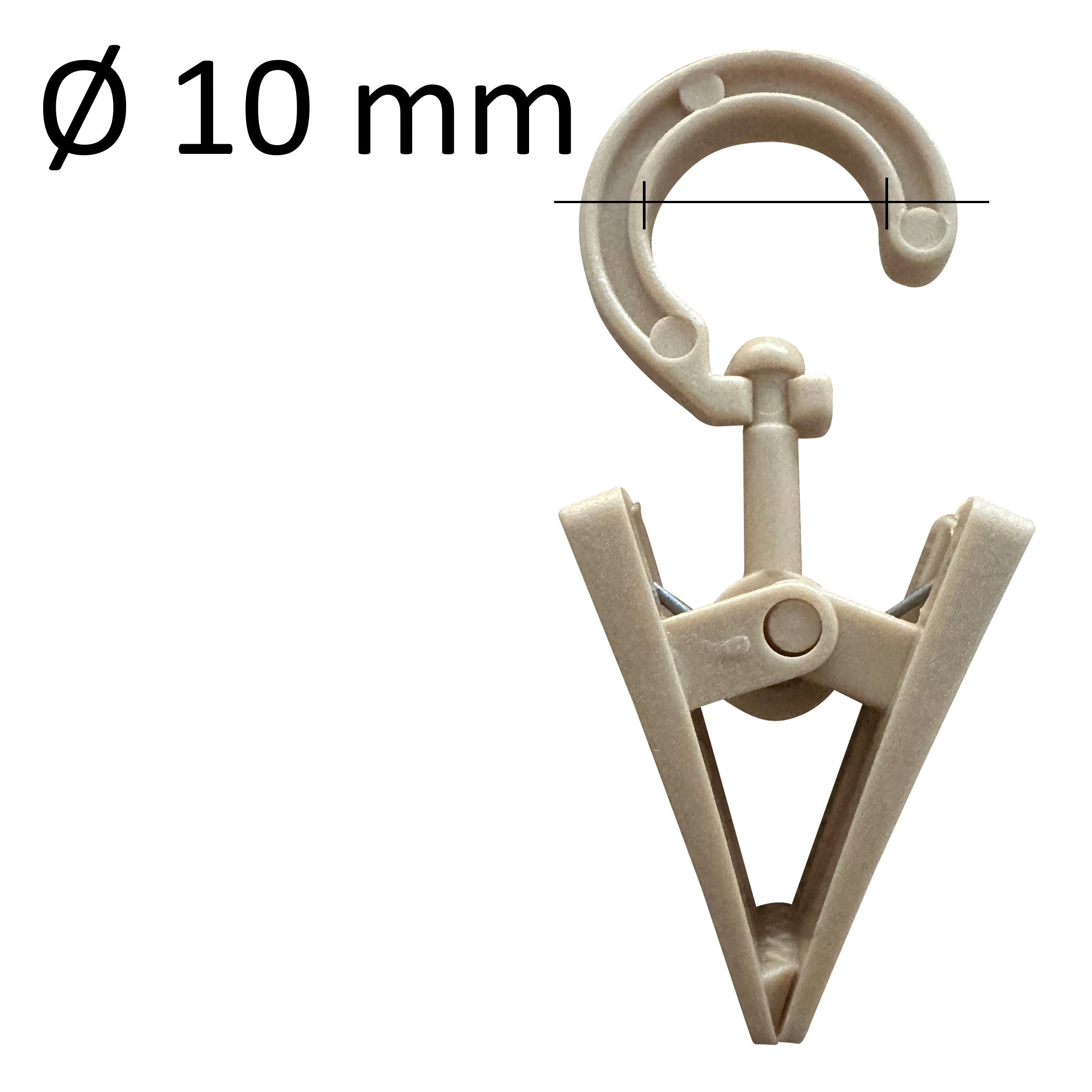 rewagi Gardinenhaken Gardinenklammern drehbar Beige Ø10 mm 40x18 mm, (10-St)