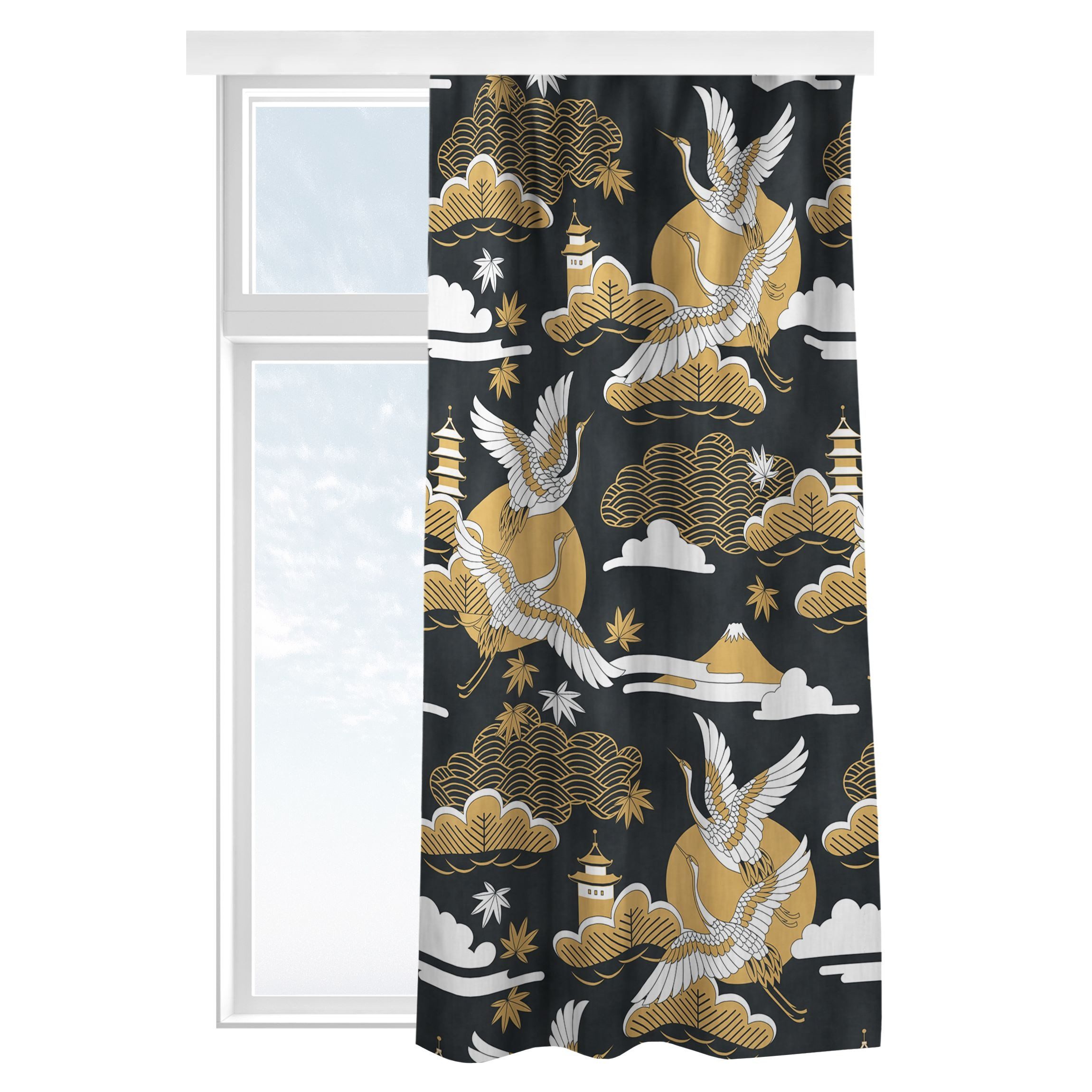 Bilderdepot24 Vorhang Gardine Orientalisch Tiere Asiatisches Muster Kranichen Herbst (1 St), Multifunktionsband, blickdicht, Samt, Schiebegardinen Küche Schlafzimmer Wohnzimmer Schiebevorhang