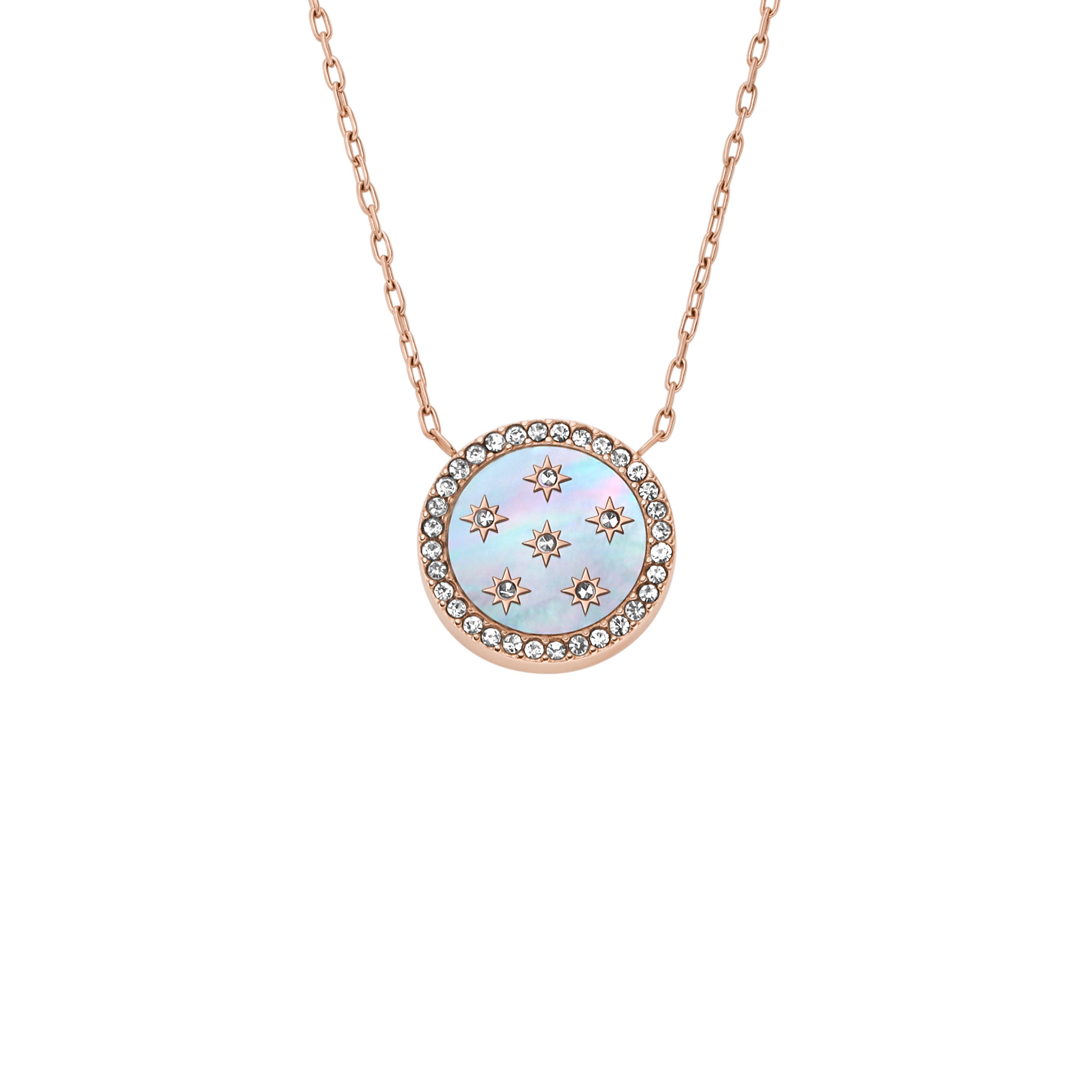 Fossil Kette mit Anhänger Schmuck Geschenk Edelstahl Halsschmuck MERRIT, mit Glasstein - mit Perlmutt