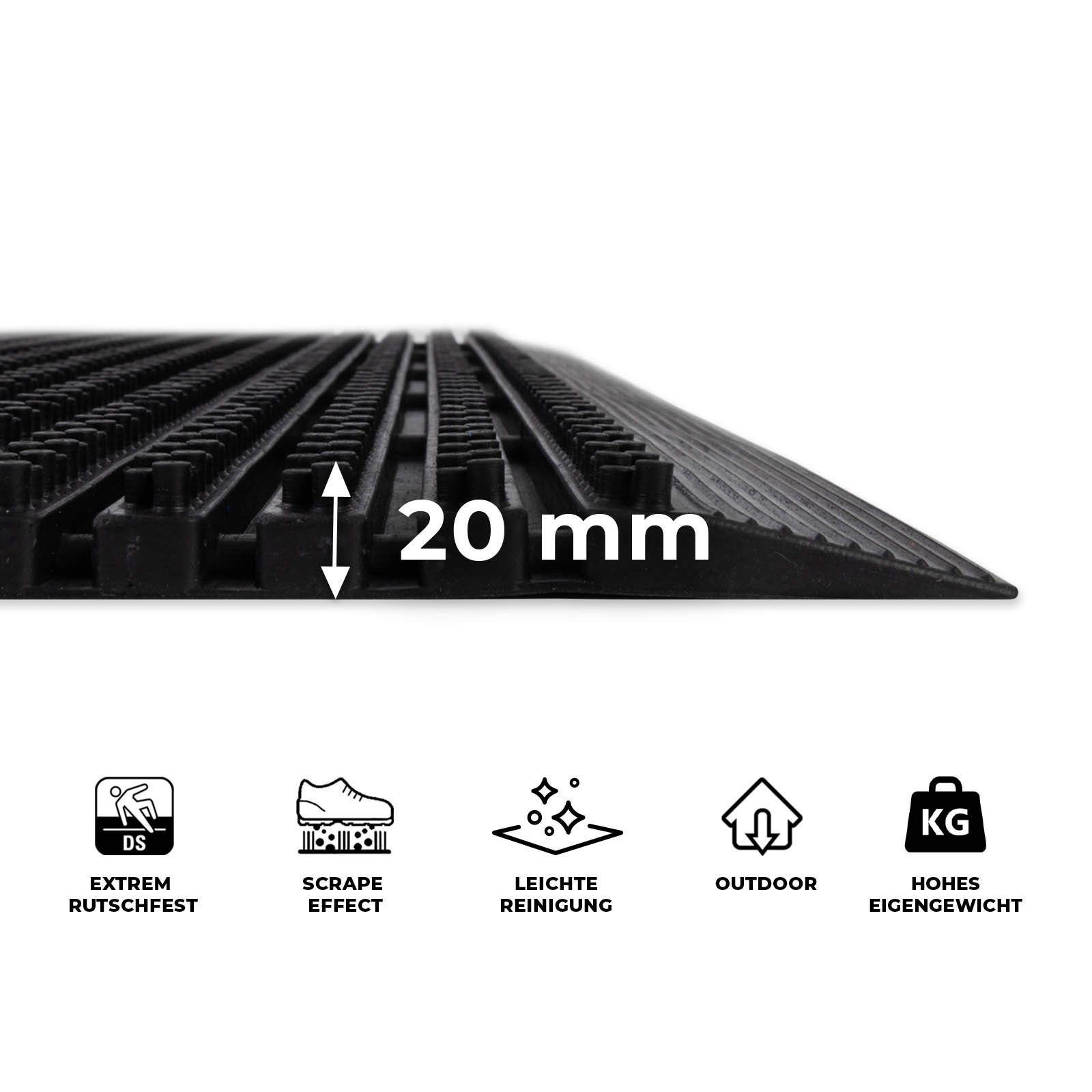 Kubus Fußmatte Wetterfest, mit abgeschrägter Anlaufkante, Rechteckig, Höhe: 20 mm, Hohe Bodenhaftung