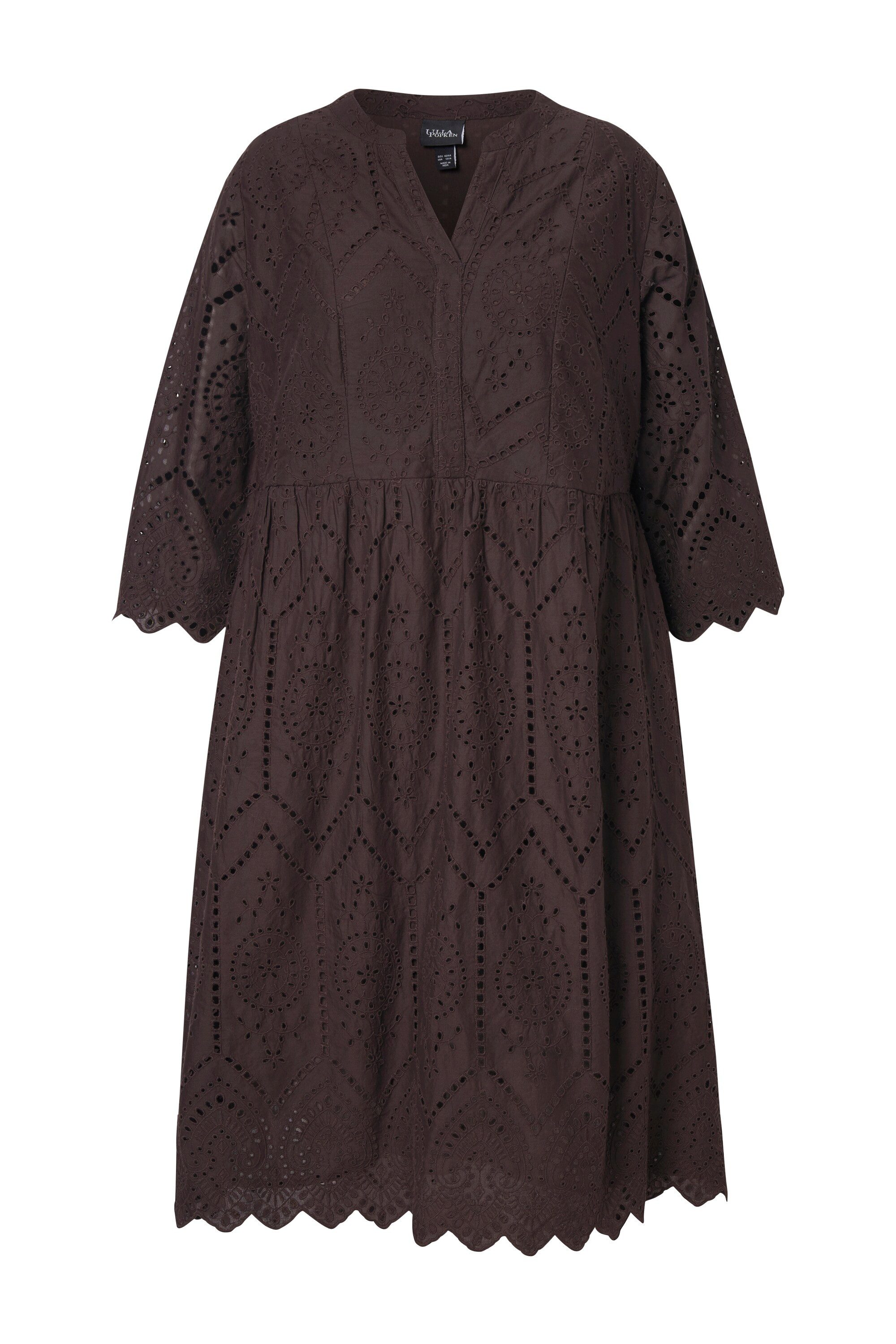 Ulla Popken Maxikleid Midikleid Lochspitze Tunika-Ausschnitt günstig online kaufen