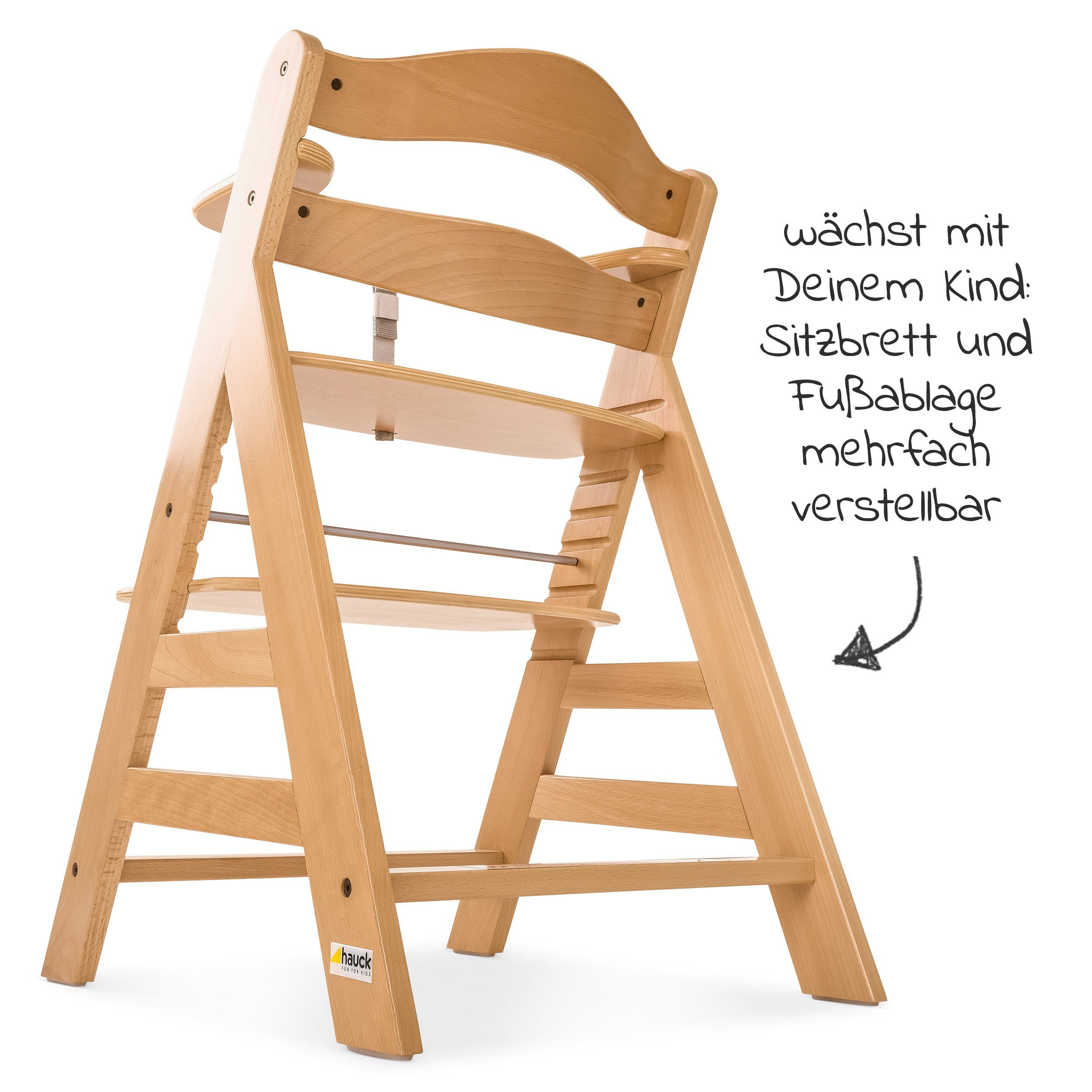 Mitwachsender Kinderhochstuhl Sitzauflage mit Holz Natur, Hochstuhl Hauck Hauck Alpha höhenverstellbar Plus