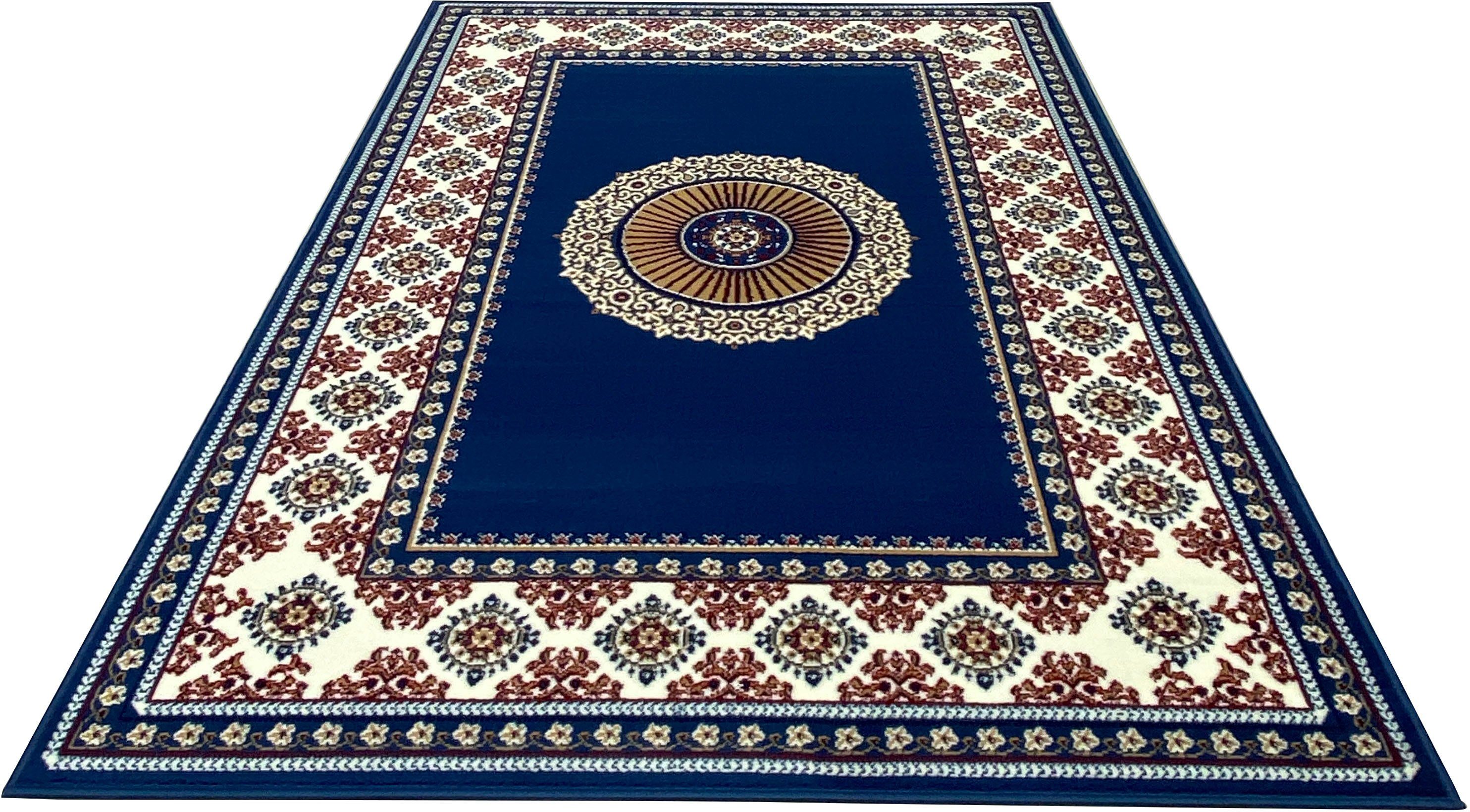 Teppich Shari, Home affaire, rechteckig, Höhe: 7 mm, Orient-Optik, mit Bordüre, Teppich, Kurzflor, Weich, Pflegeleicht hellblau