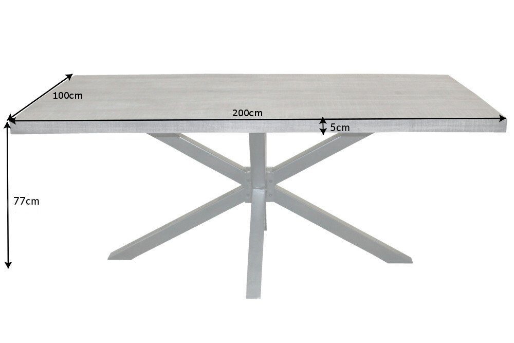 riess-ambiente Esstisch GALAXIE 200cm Platte · · (Einzelartikel, 5cm 1-St), · Metall anthrazit · grau Industrial Mango-Massivholz / Stern-Gestell