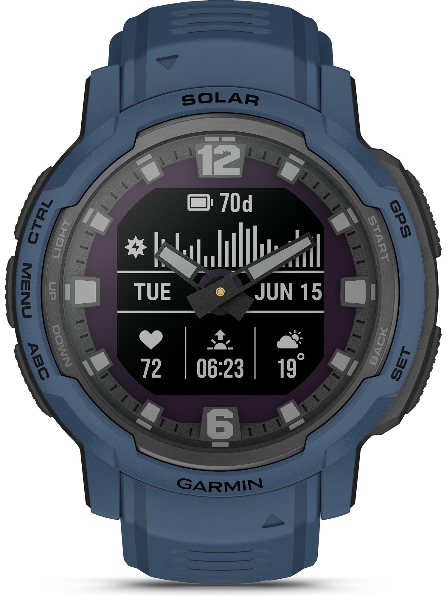 Sportuhr Garmin Solar, Analog dunkelblau Quarzuhr Garmin Unisex-Smartwatch