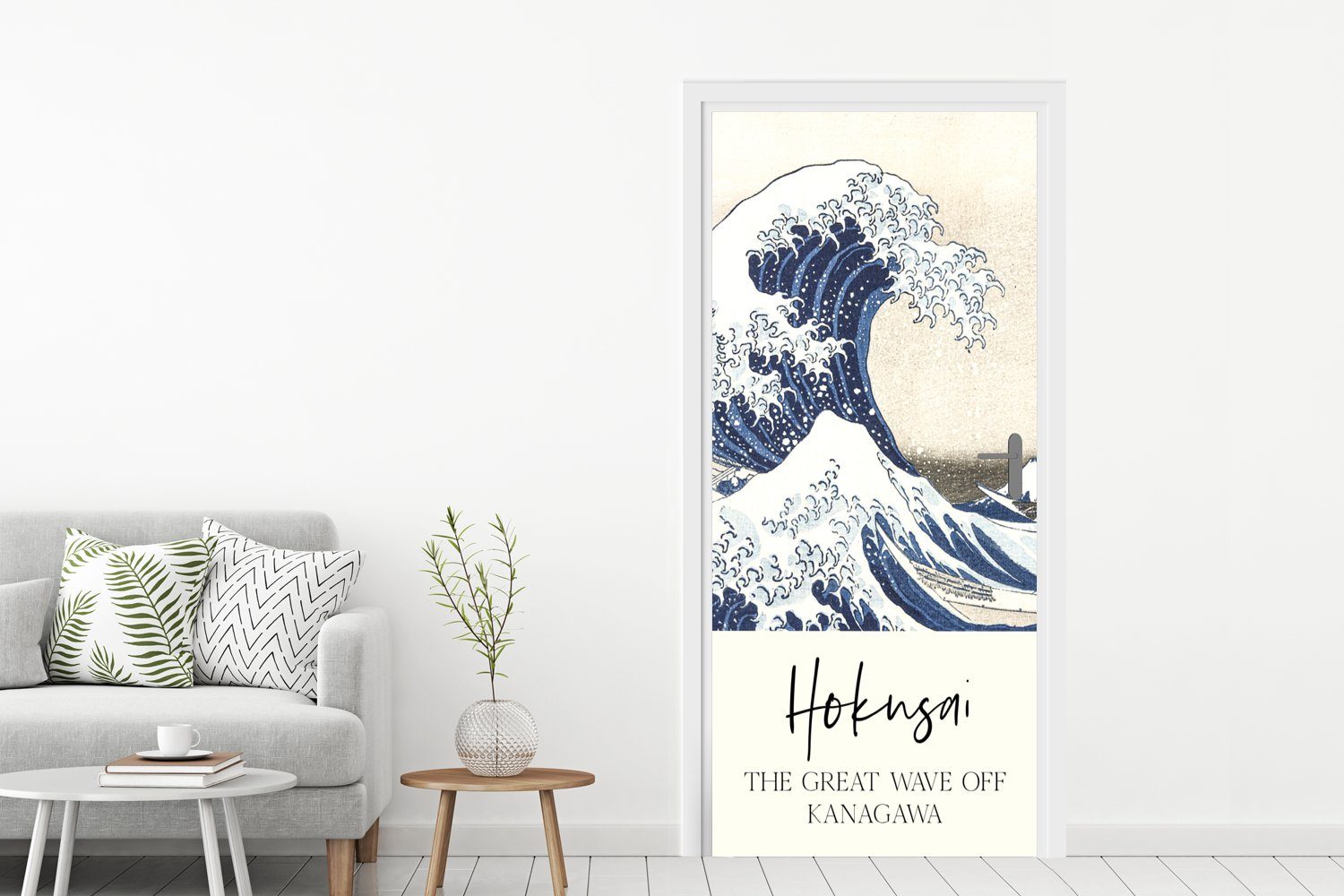 Tür, Türaufkleber, (1 cm Katsushika Welle bedruckt, für St), von große Kanagawa Türtapete - Hokusai, 75x205 Fototapete Die MuchoWow Matt,