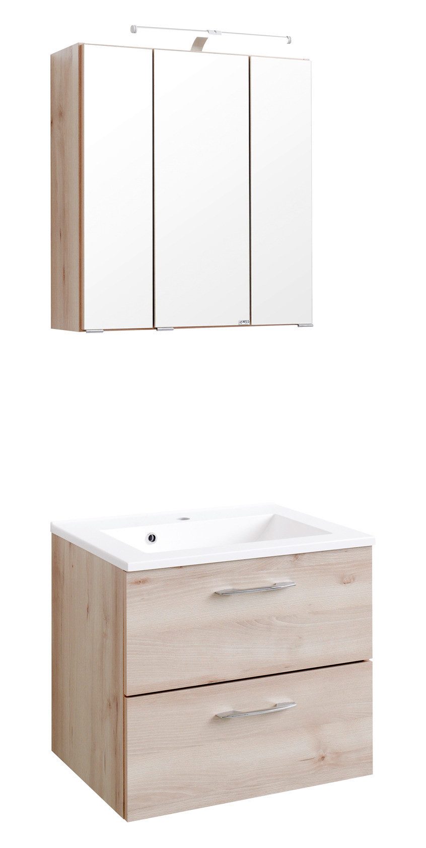 Basera® Badmöbel-Set Basera® Ondine 60 cm breit, buche, inkl. Spiegelschrank und Waschtisch, mit Waschbecken, Bade...