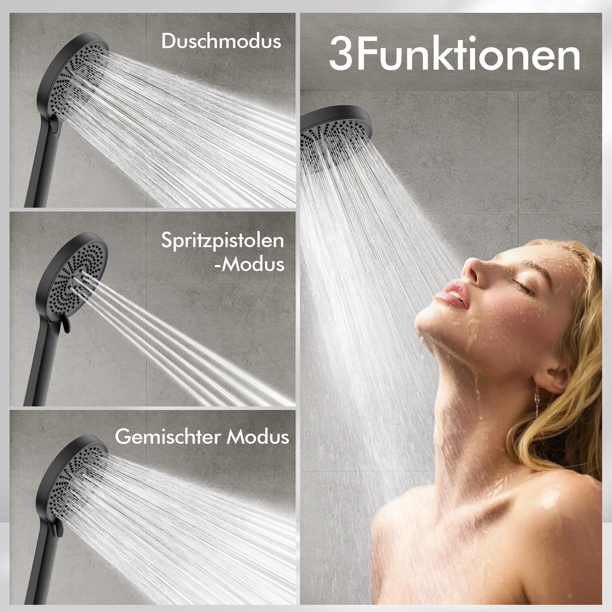 HOMELODY Duschsystem Badewannenarmatur mit Ablage 370 mm und 3-Funktions-Handbrause, Set, 2-Wege Umschaltung, schwenkbarer Auslauf, PVC-Schlauch 1500 mm – Bild 5 von 5