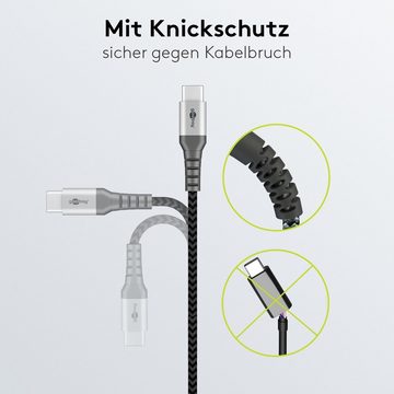 Goobay USB-C auf USB-C Kabel mit Textilmantel und Metallsteckern USB-Kabel, USB-C, USB-C (100 cm), 60 W Leistung, 480 Mbit/s Datenübertragungsrate, Grau