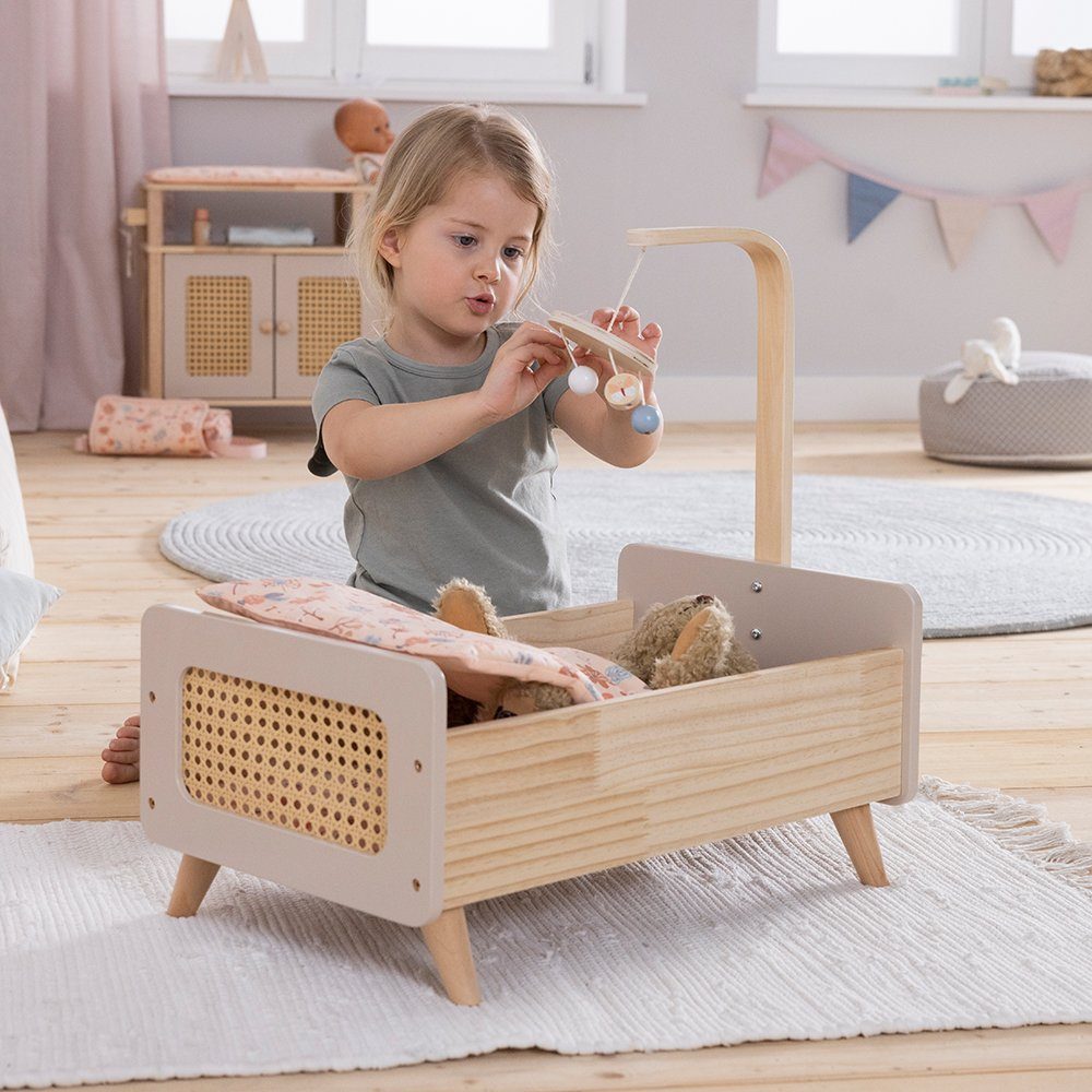 howa Puppenbett miniflowers, aus Holz, mit Mobile inkl. Bettzeug
