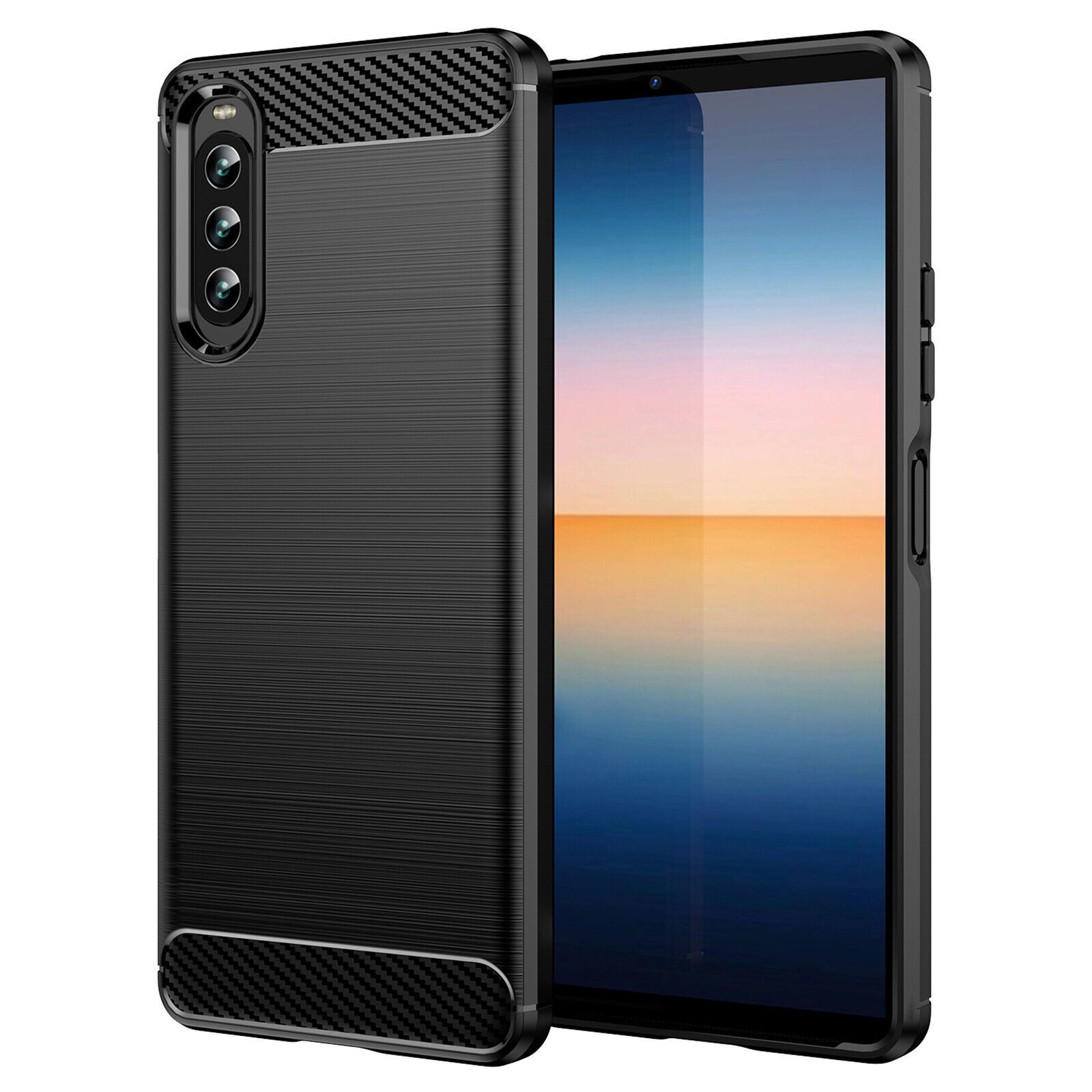 betterfon Handyhülle Carbon Hülle für Sony Xperia 10 V Backcover TPU Silikon Bumper Schwarz, Carbon-Look – stoßfestes Case mit Air-Cushion & Metall-Optik