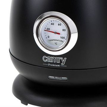 Camry Wasserkocher CR 1344 schwarz Elektrischer Wasserkocher mit Thermometer 1,7 l, Edelstahl, Wasserstandsanzeige