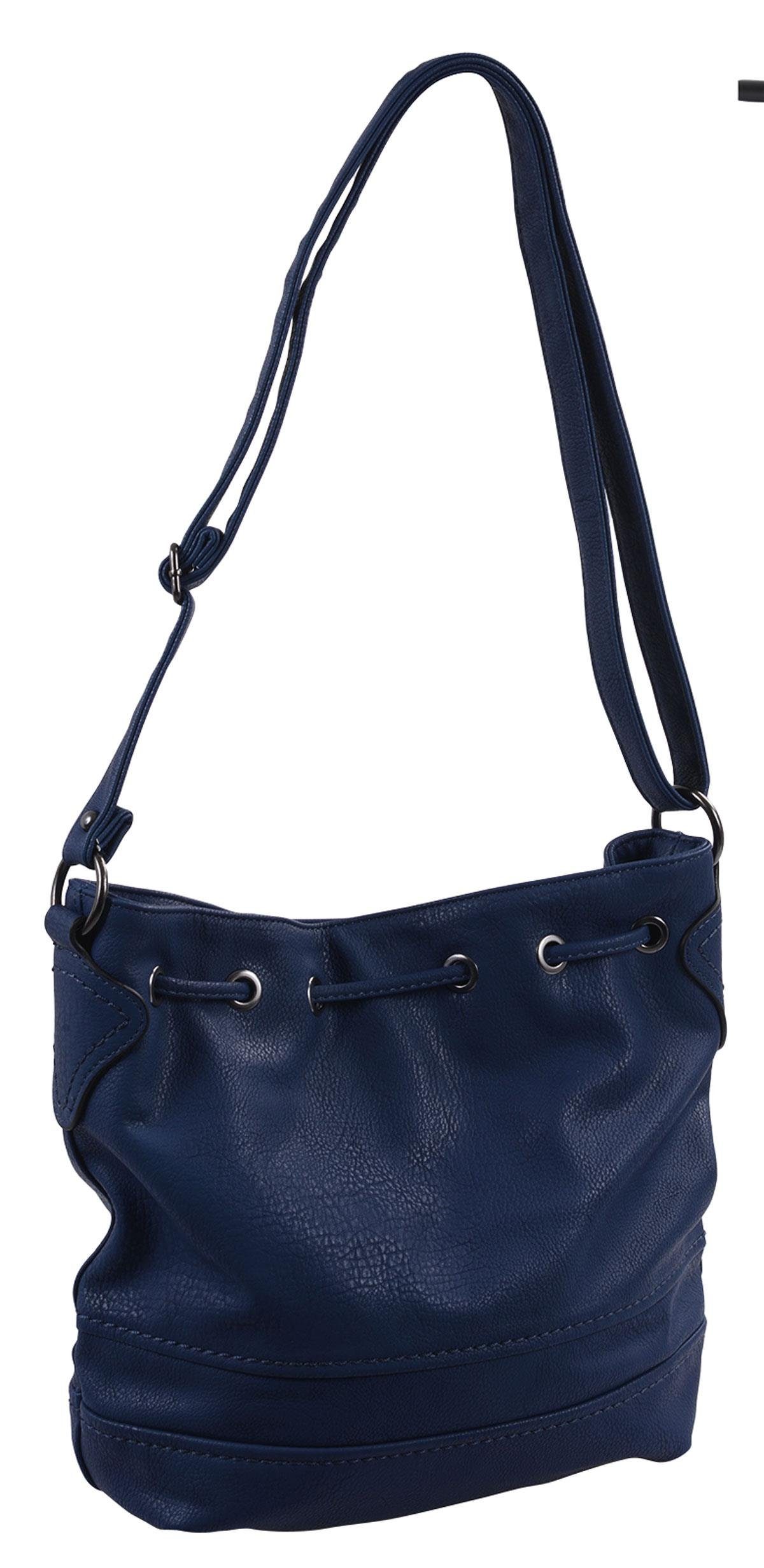 GlücksNugget Handtasche Beuteltasche blau, langer Henkel, dunkelblaues Kunstleder