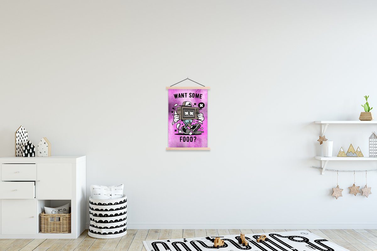 MuchoWow Poster Fernsehen - Lila - Vintage, (1 St), Posterleiste, Textilposter für Wohnzimmer, Bilderleiste, Magnetisch
