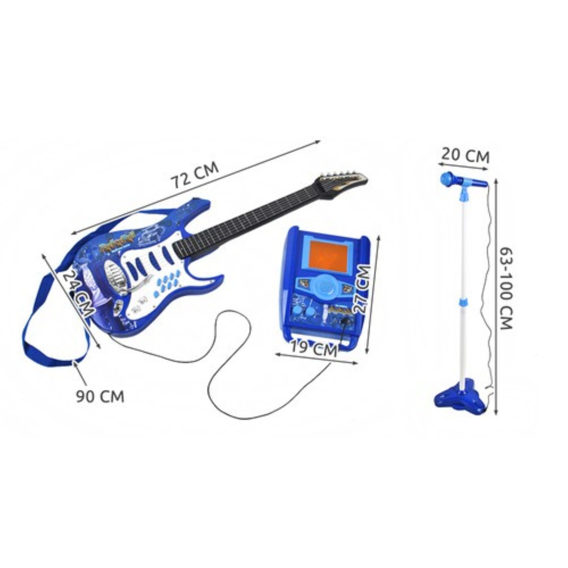 KRUZZEL Spiel-Gitarre Kinder Musikspielzeug Set Gitarre mit Verstärker Mikrofon blau, (Musikspielzeug Set mit Kinder Gitarre Verstärker Mikrofon blau, MP3-Anschluss Mikrofon Ein- und Ausschalter Blinkende Lichteffekte), MP3-Anschluss Mikrofon Ein- und Ausschalter Blinkende Lichteffekte
