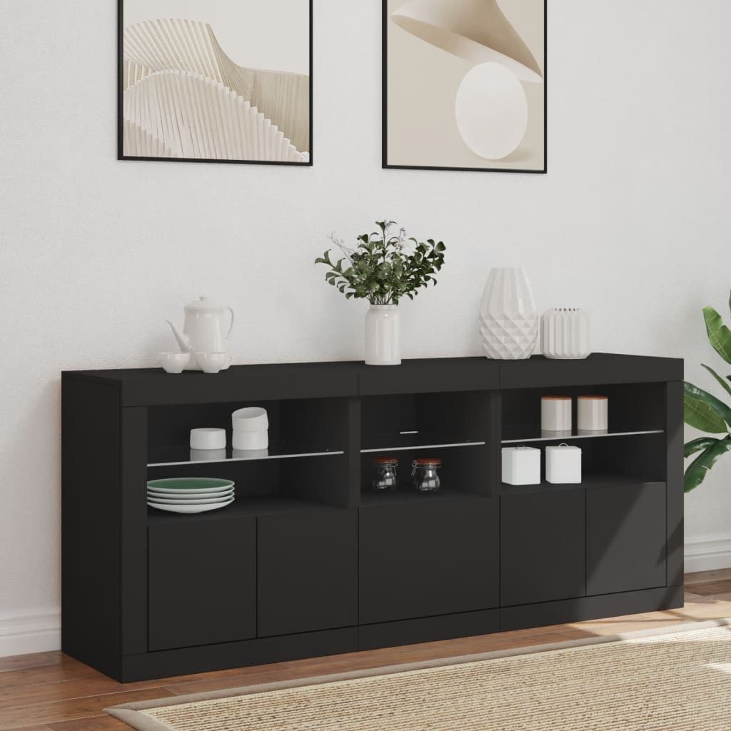 vidaXL Sideboard Sideboard mit LED-Leuchten Schwarz 162x37x67 cm (1 St) günstig online kaufen