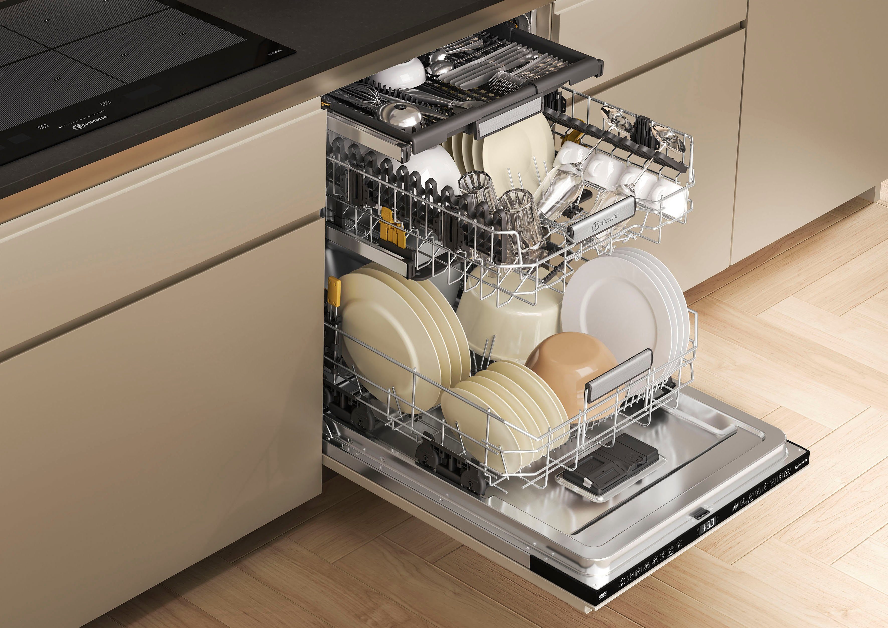 BAUKNECHT vollintegrierbarer Geschirrspüler B7I HF60 TUC, 15 Maßgedecke, MaxiSpace – bietet Platz für große Pizzateller mit 32 cm Durchmesser – Bild 5 von 5