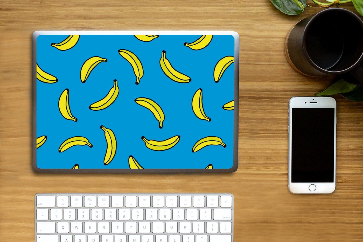 Thumbnail - MuchoWow Laptop-Aufkleber Bananen - Gelb - Blau - Druck, (1tlg), Laptop Folien Cover, Aufkleber, Sticker, Schutz vor Kra...