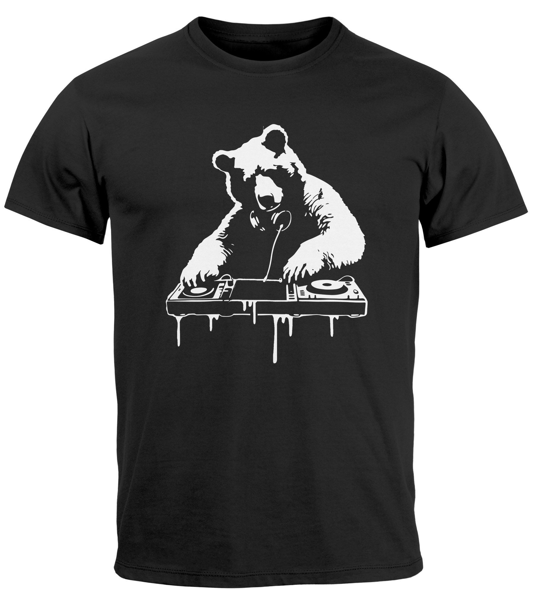 Neverless Print-Shirt Herren T-Shirt mit Print Bär als Techno DJ Rave Festi günstig online kaufen
