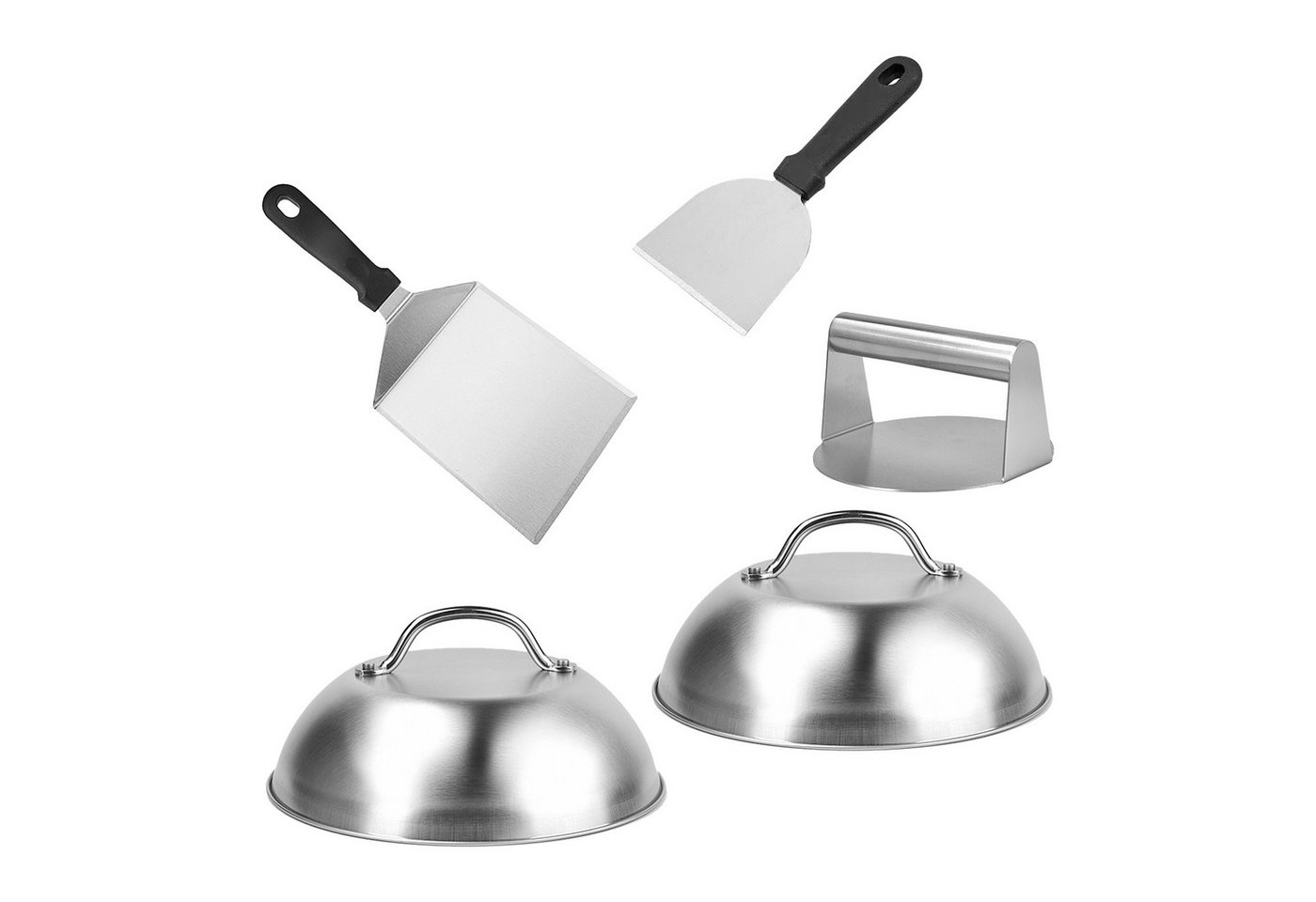 relaxdays Burgerpresse Smash Burger Set 5-teilig Edelstahl (5 St), Edelstahl