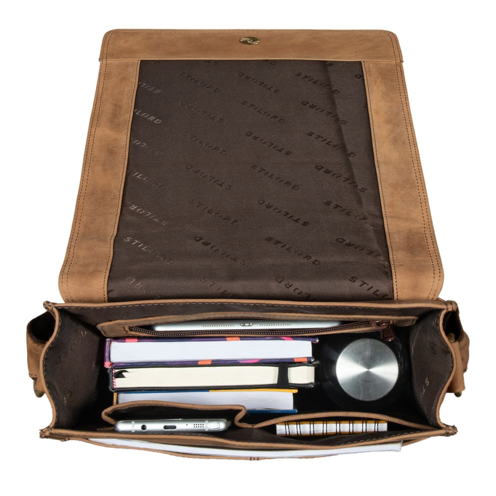 STILORD Schultertasche "Lars" Herren Vintage Umhängetasche Leder mittel-groß Hochformat