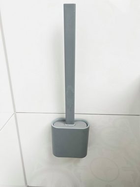 ADOB WC-Reinigungsbürste Design WC Bürste mit flachem Silikon Bürstenkopf Schaber und Aufbewahrungsbehälter, flexibler flacher Bürstenkopf, kratzt nicht, jeder Winkel erreichbar