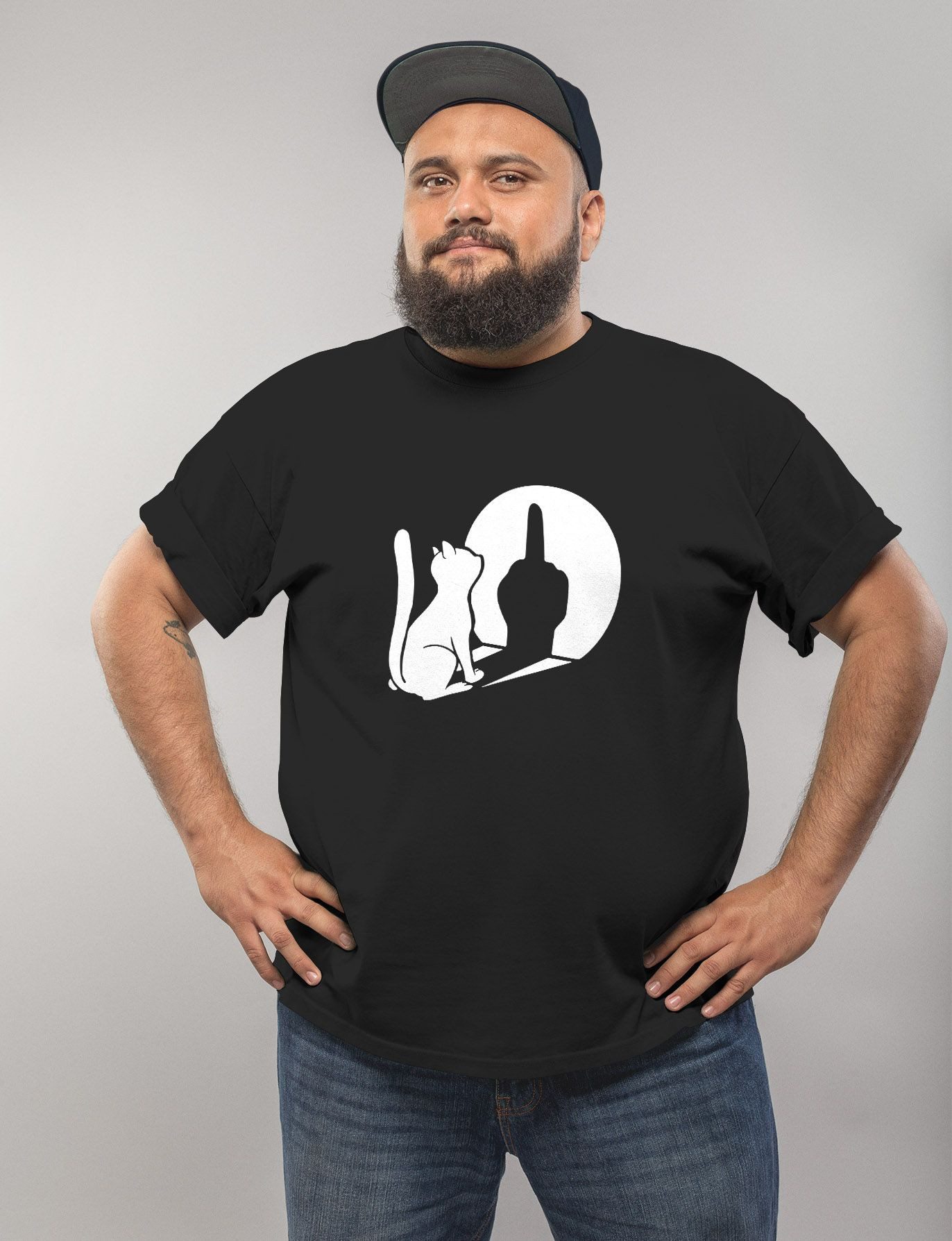 MoonWorks Print-Shirt Herren T-Shirt Katze Mittelfinger Schatten F*UCK You günstig online kaufen