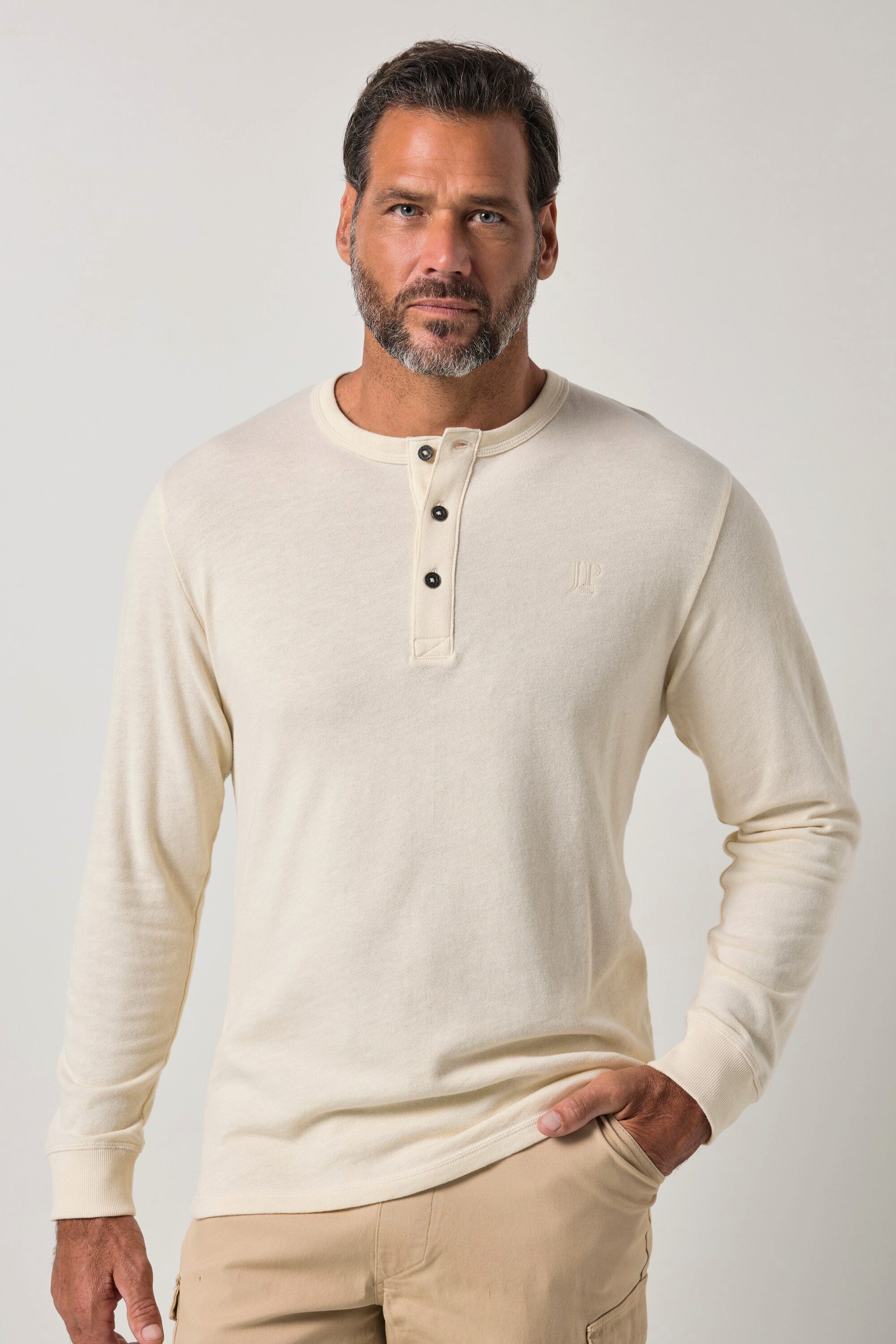 JP1880 T-Shirt Henley Langarm Knopfleiste bis 8 XL
