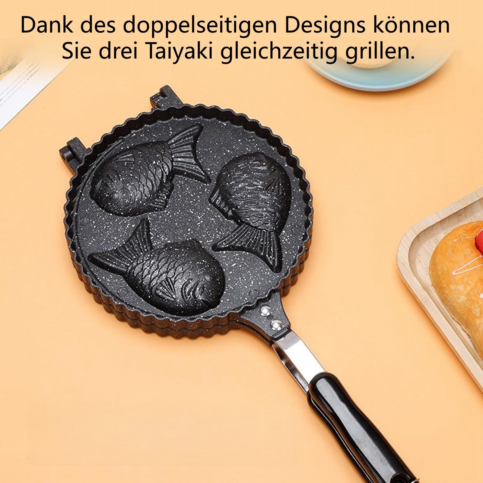FOUORTUNATE-BEE Backstein Taiyaki Form Fischwaffeleisen Antihaft Backform für Taiyaki, Für Küche Camping Reisen Café Dessert und Kuchenzubereitung – Bild 5 von 5