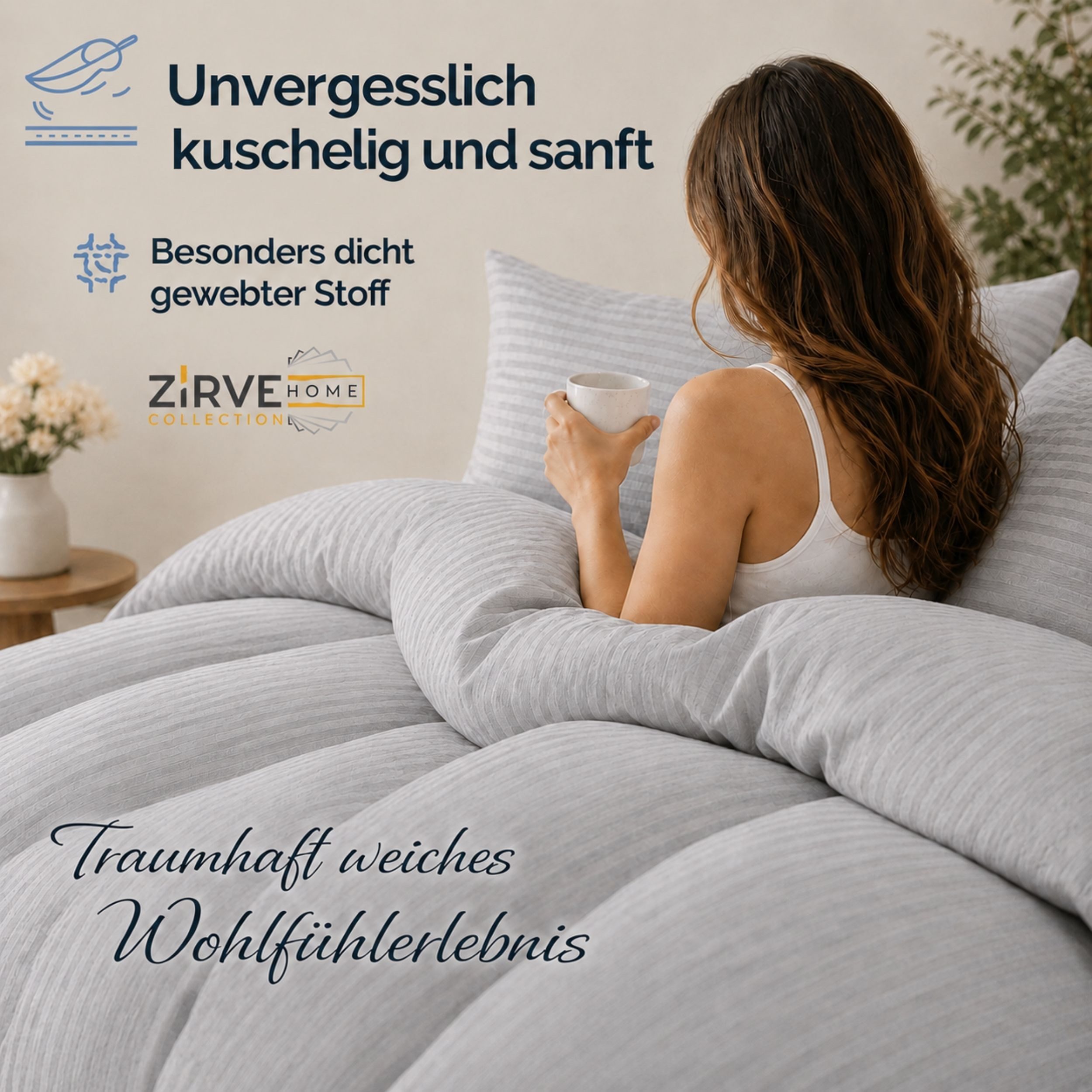 ZIRVEHOME Bettwäsche Baumwolle Bettbezug Streifenmuster– Ganzjahres-Bettwäsche-Sets Damast, Renforce, 3 teilig, 200x200 Bettbezug Baumwolle – Ganzjahres-Bettwäs – Bild 4 von 5