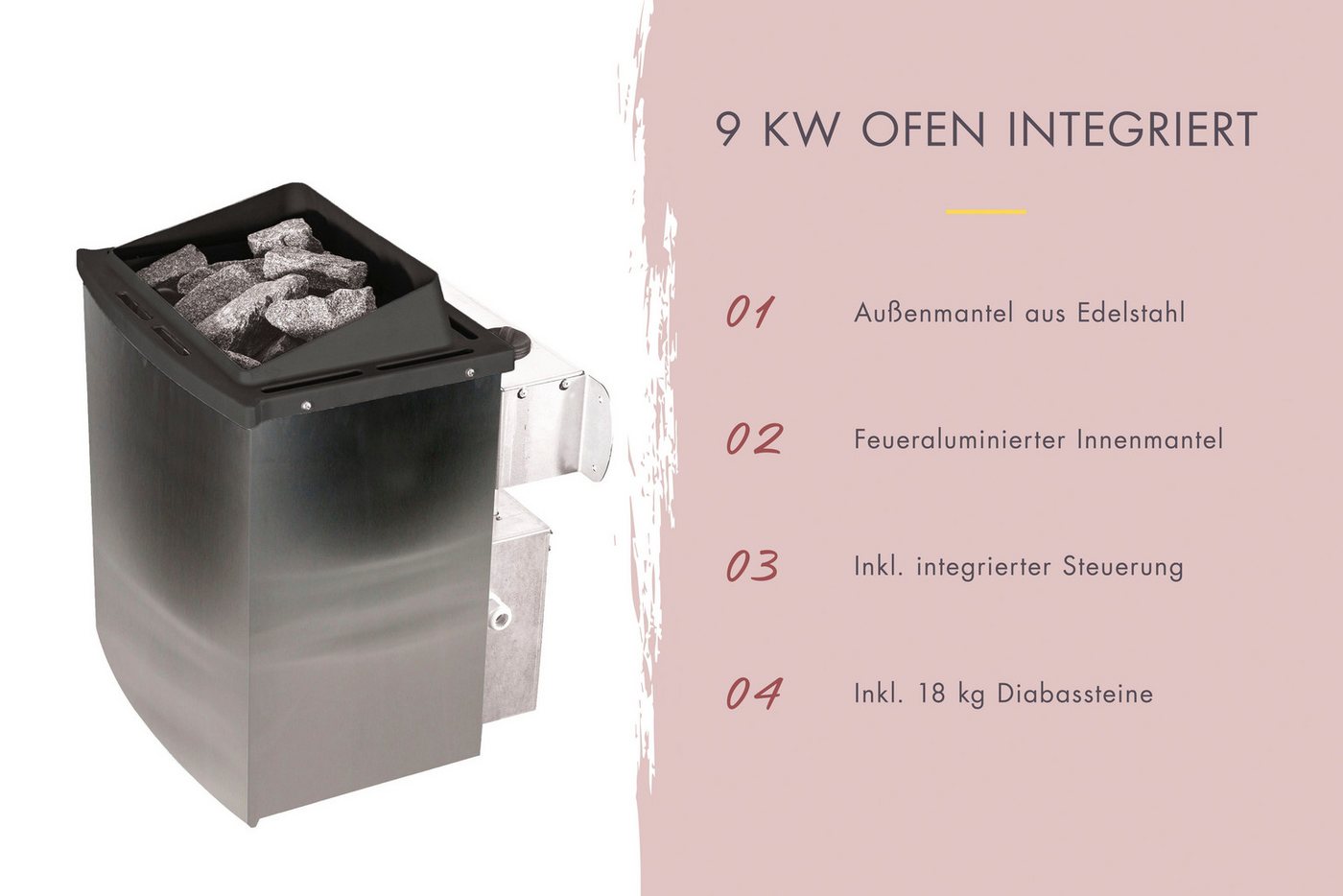 Thumbnail - Karibu Sauna Sina 3, BxTxH: 236 x 184 x 209 cm, 40 mm, (Set) 9-kW-Ofen mit integrierter Steuerung