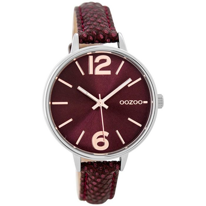 OOZOO Quarzuhr Oozoo Damen Armband-Uhr weinrot (Armbanduhr) Damenuhr rund mittel (ca. 38mm) Lederarmband Fashion-Style