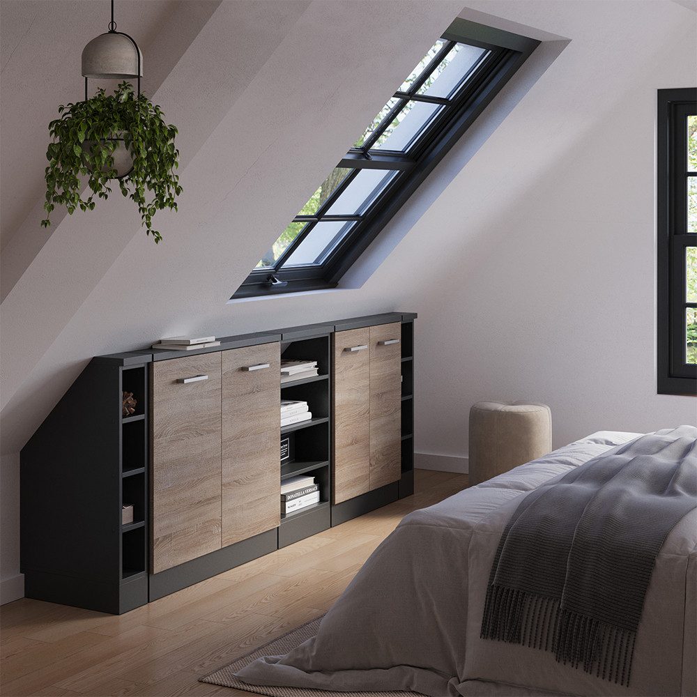 Vicco Unterschrank R-Line, Sonoma/Anthrazit, 210 cm 5er Set (5-St)