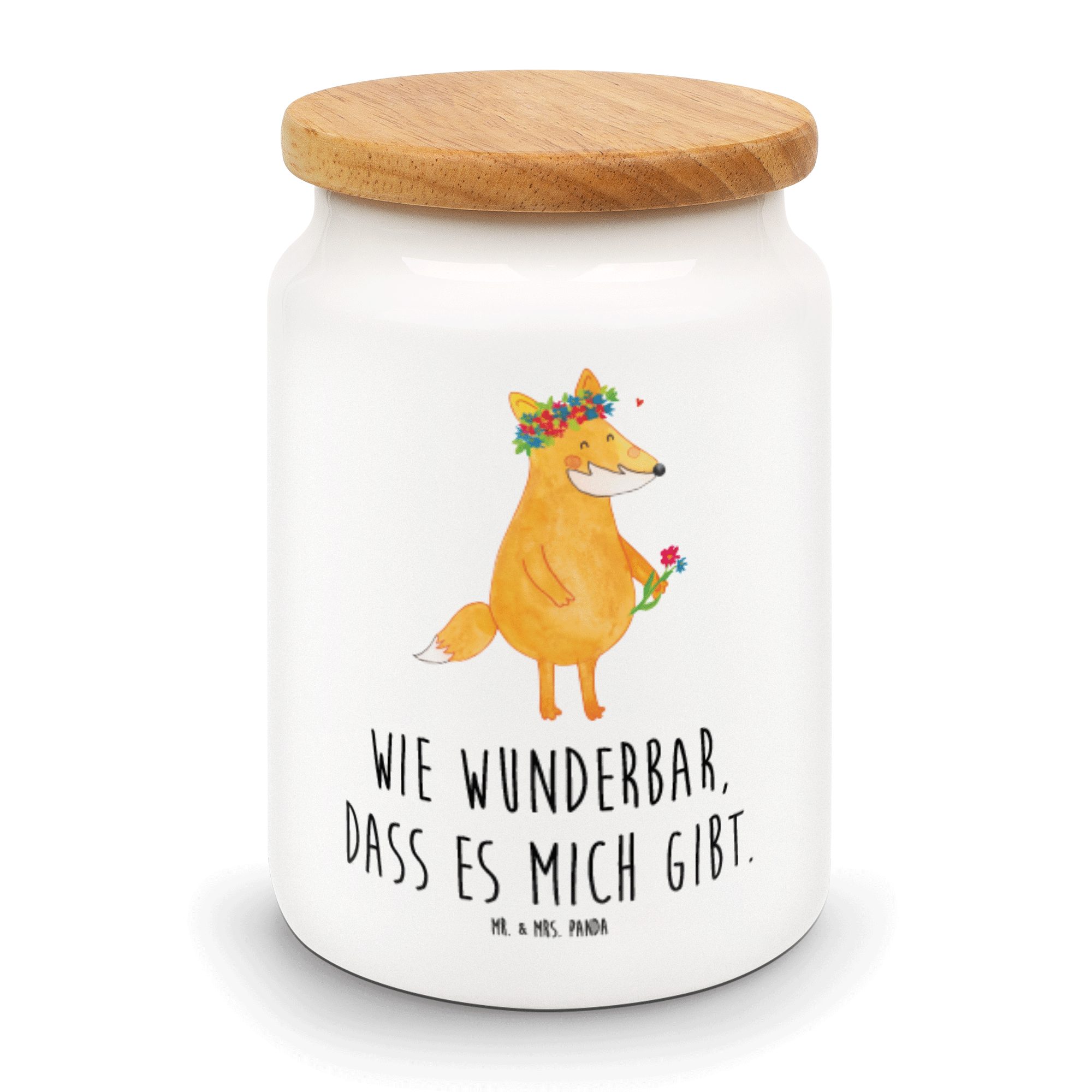 Mr. & Mrs. Panda Vorratsdose Fuchs Blumenliebe - Weiß - Geschenk, Liebesbeweis, Blumenkranz, Freud, Keramik, (1-tlg)