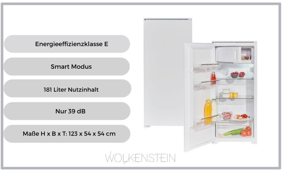 Wolkenstein Einbaukühlschrank WOLKENSTEIN WKS190.4EEB, 123 cm hoch, 54 cm breit, 123 cm hoch
